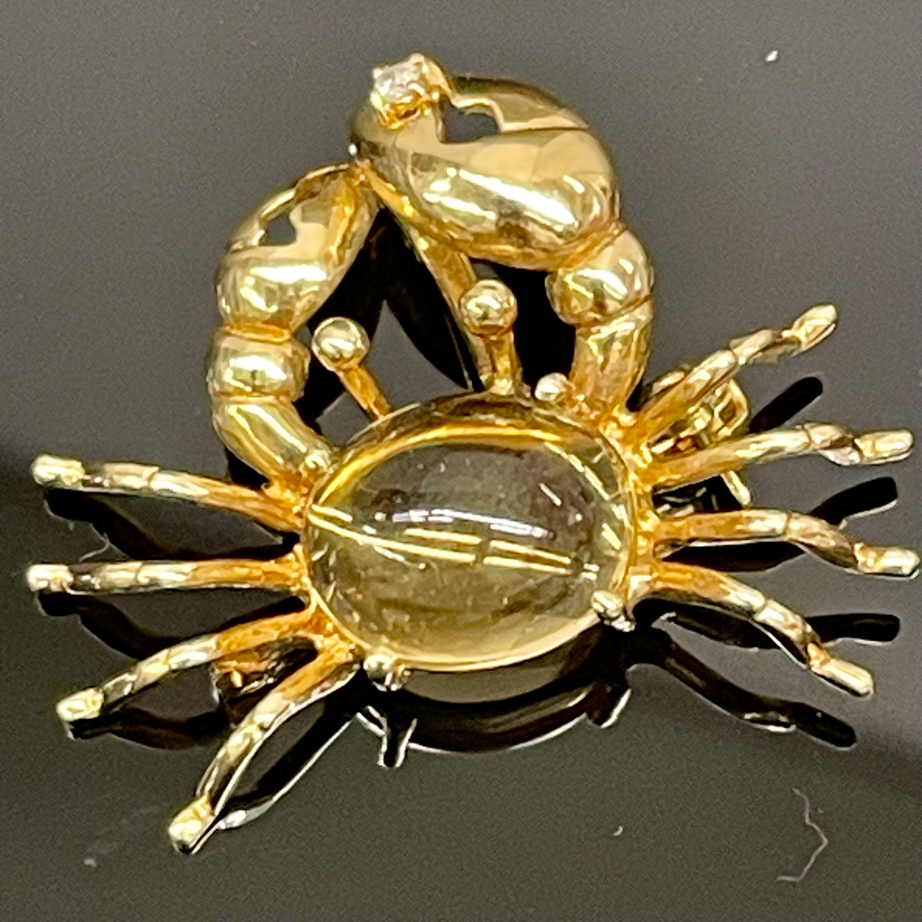 【送料無料】_Ponte Vecchio _(ポンテベキオ) _ カニモチーフ K18YG (シトリン) _ペンダントトップ/ブローチ _中古品