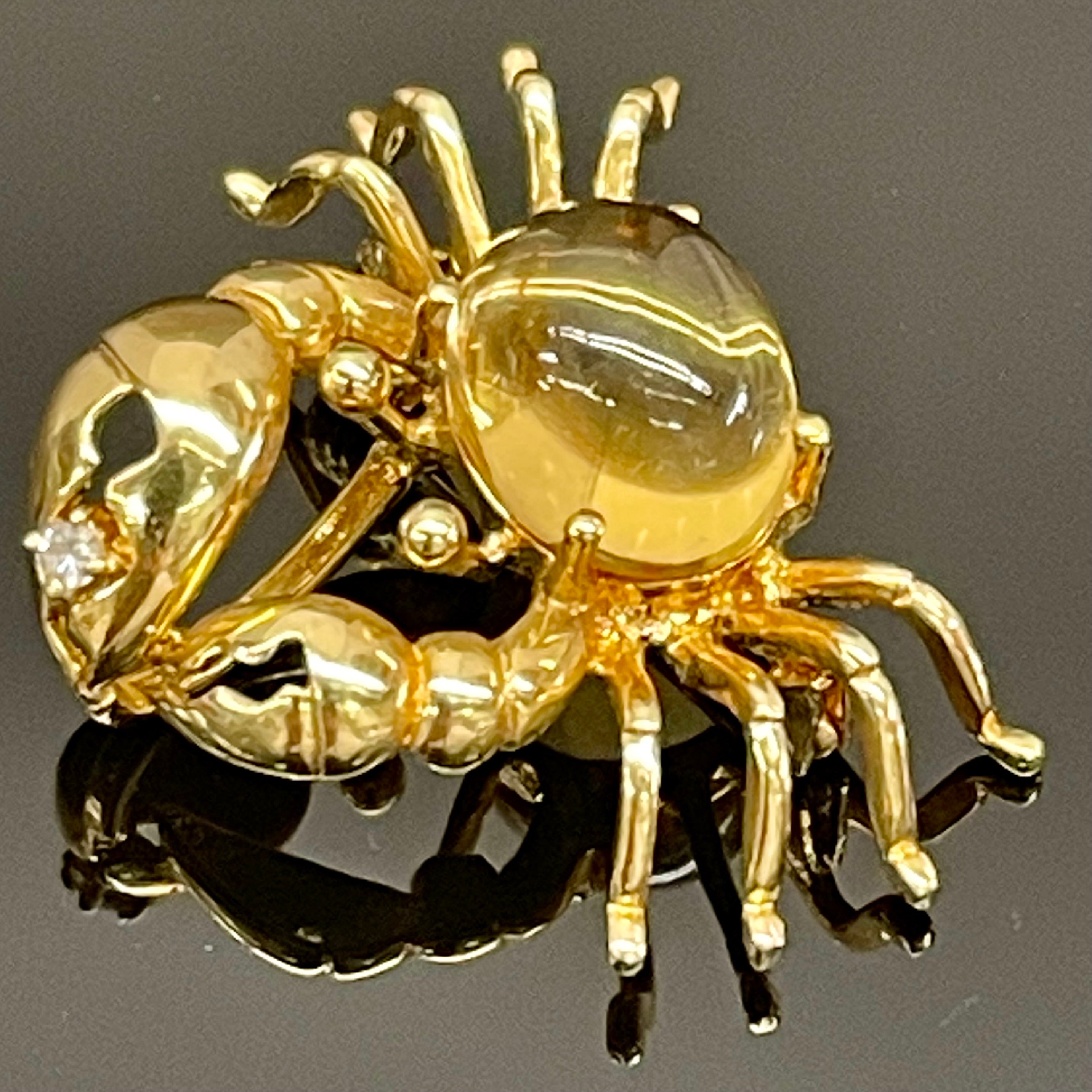 【送料無料】_Ponte Vecchio _(ポンテベキオ) _ カニモチーフ K18YG (シトリン) _ペンダントトップ/ブローチ _中古品