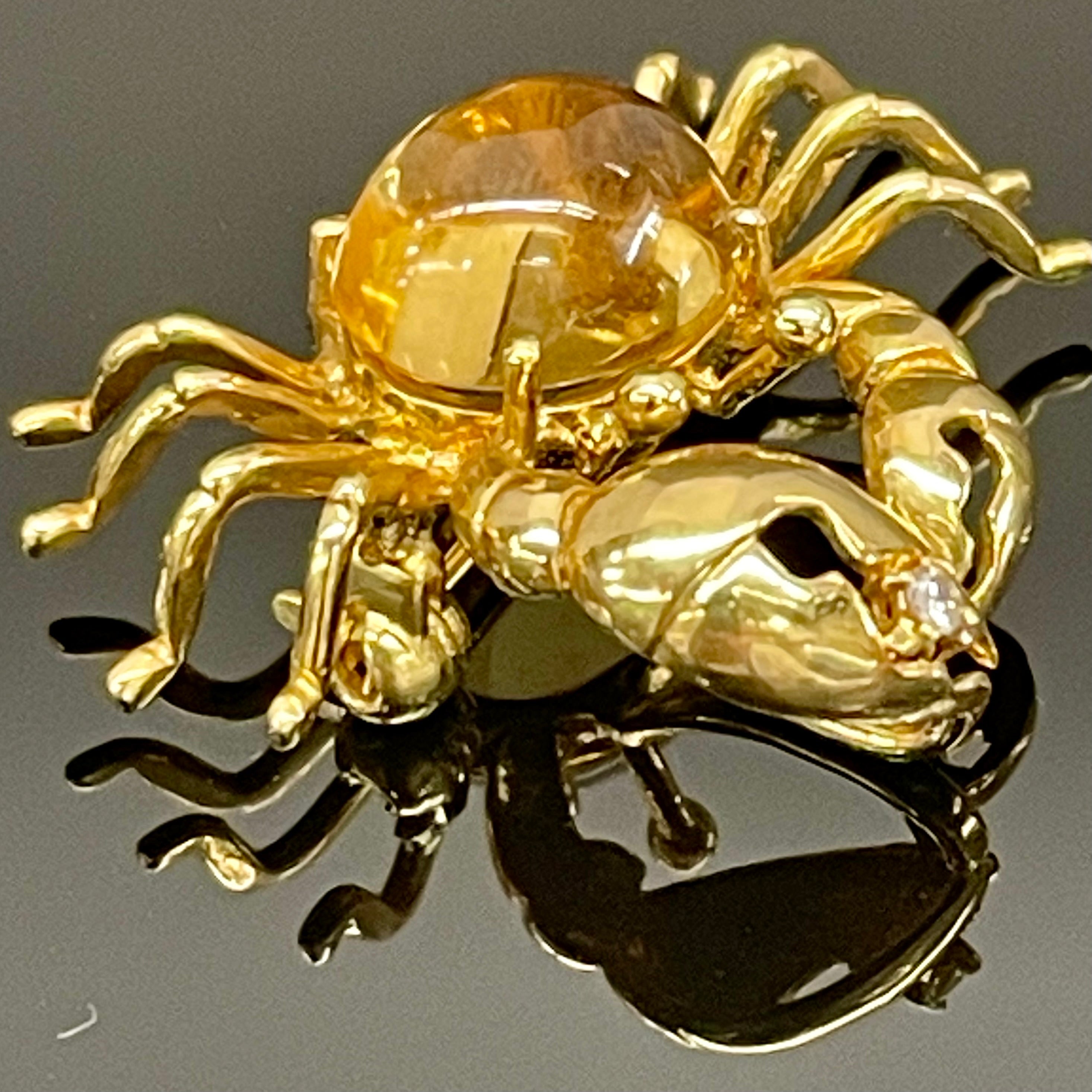 【送料無料】_Ponte Vecchio _(ポンテベキオ) _ カニモチーフ K18YG (シトリン) _ペンダントトップ/ブローチ _中古品