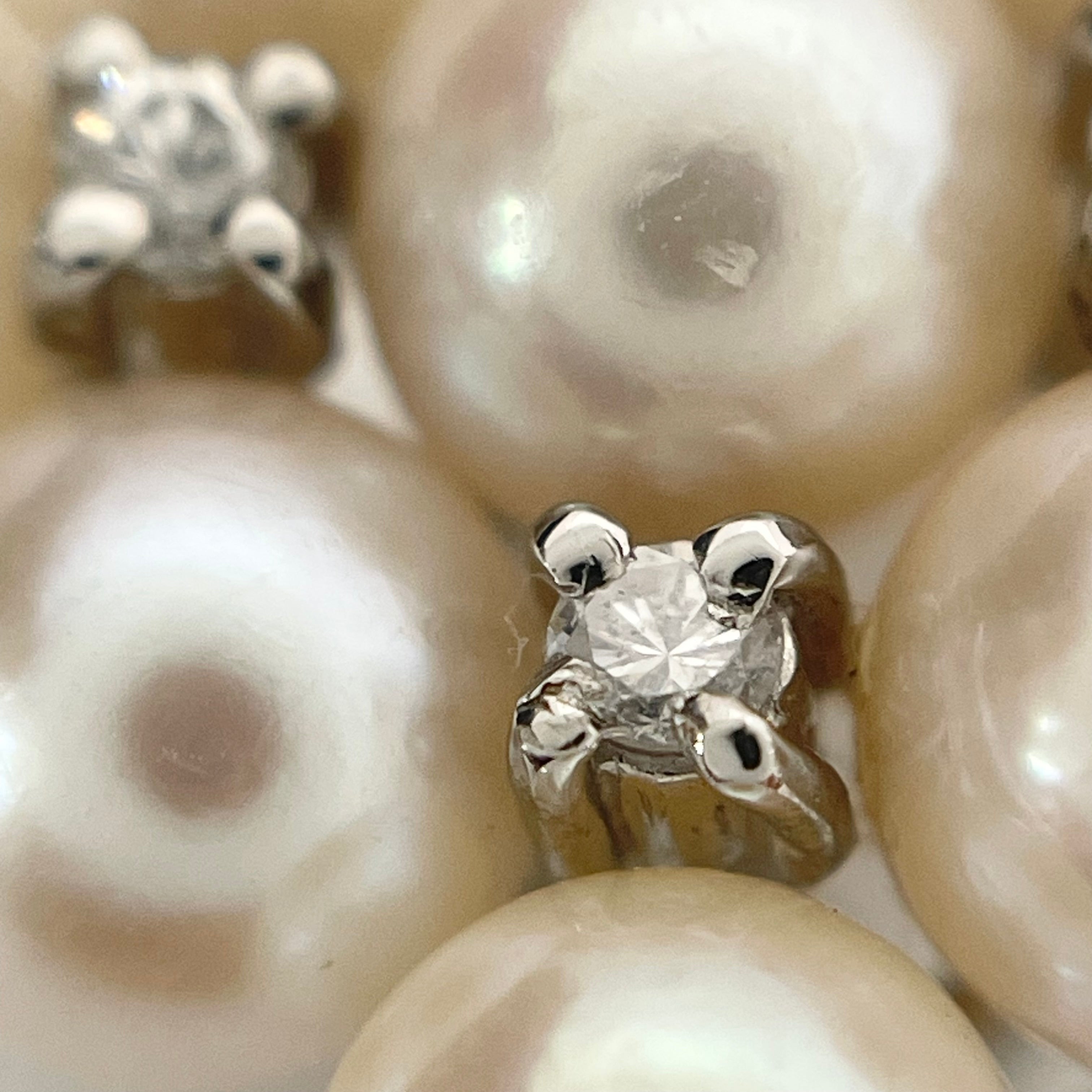 【送料無料】_ ノンブランド_ パール三列帯留_真珠5.2〜5.4㎜_ダイヤ 0.34ct/Pt900総重量23.3g_中古品