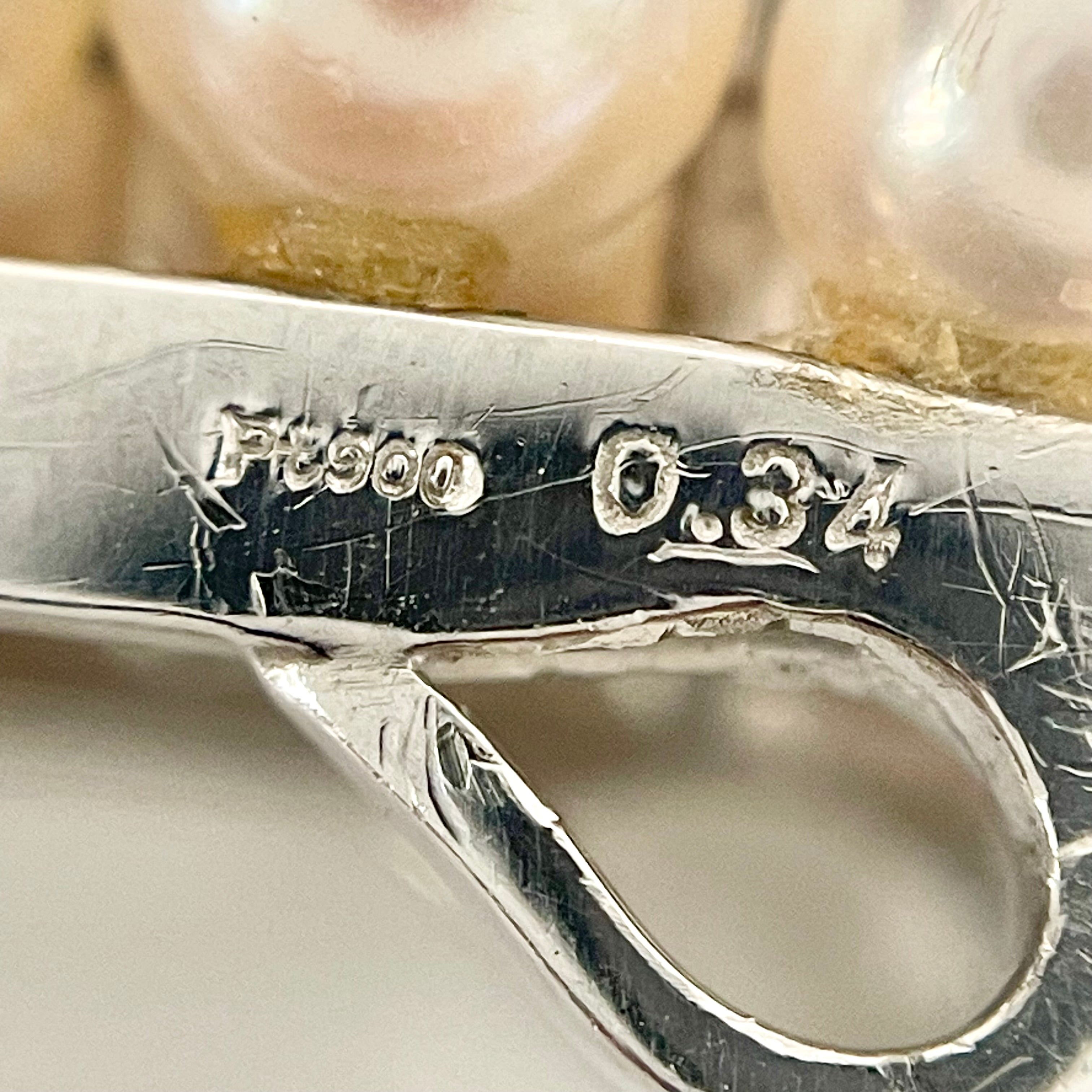 【送料無料】_ ノンブランド_ パール三列帯留_真珠5.2〜5.4㎜_ダイヤ 0.34ct/Pt900総重量23.3g_中古品