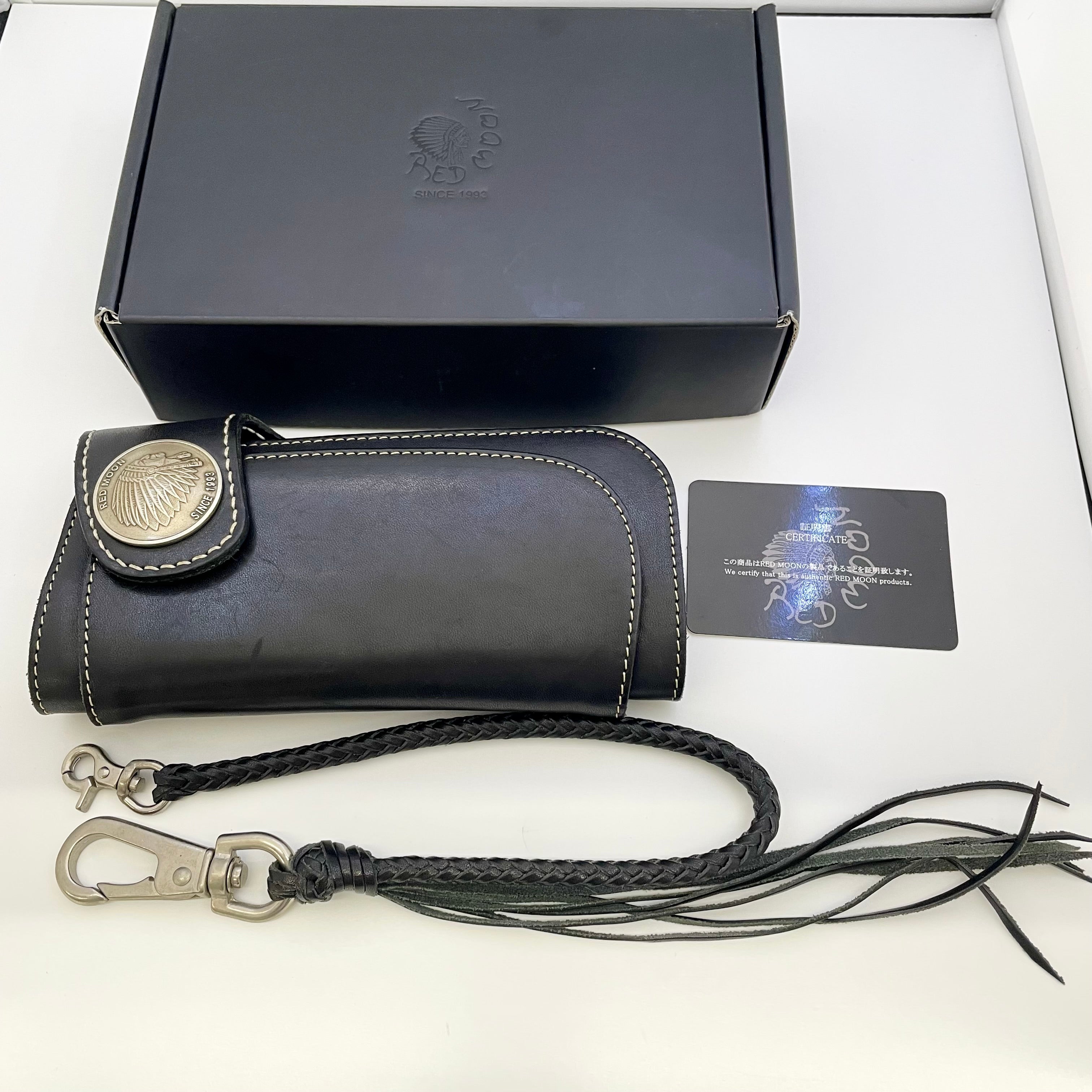 【送料無料】_ RED MOON_(レッドムーン)_MHS−02Iロングウォレット_ブラック レザーロープ付き_中古品