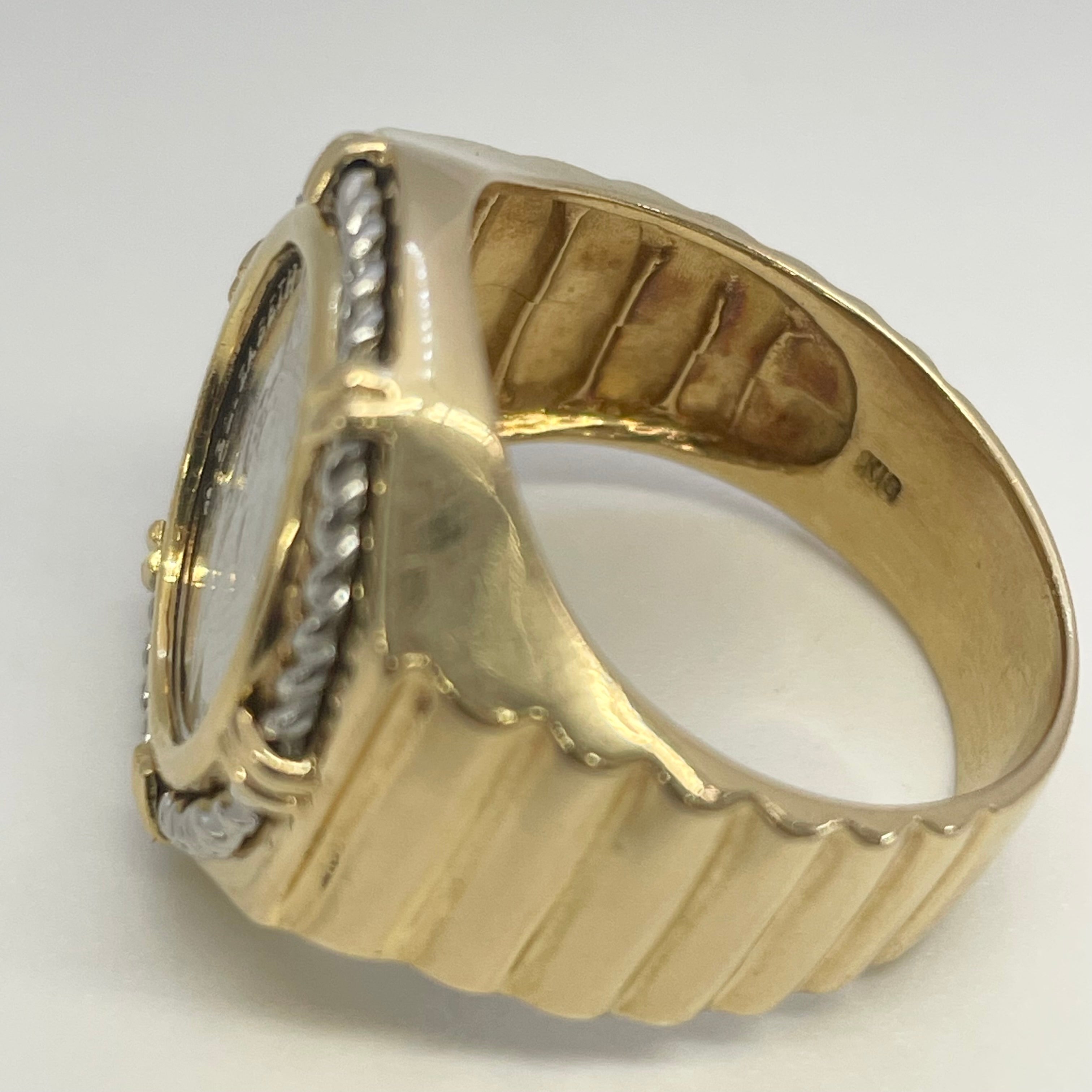 【送料無料】_ ノンブランド_プラチナコイン付き_K18/Pt900コンビリング_中古品