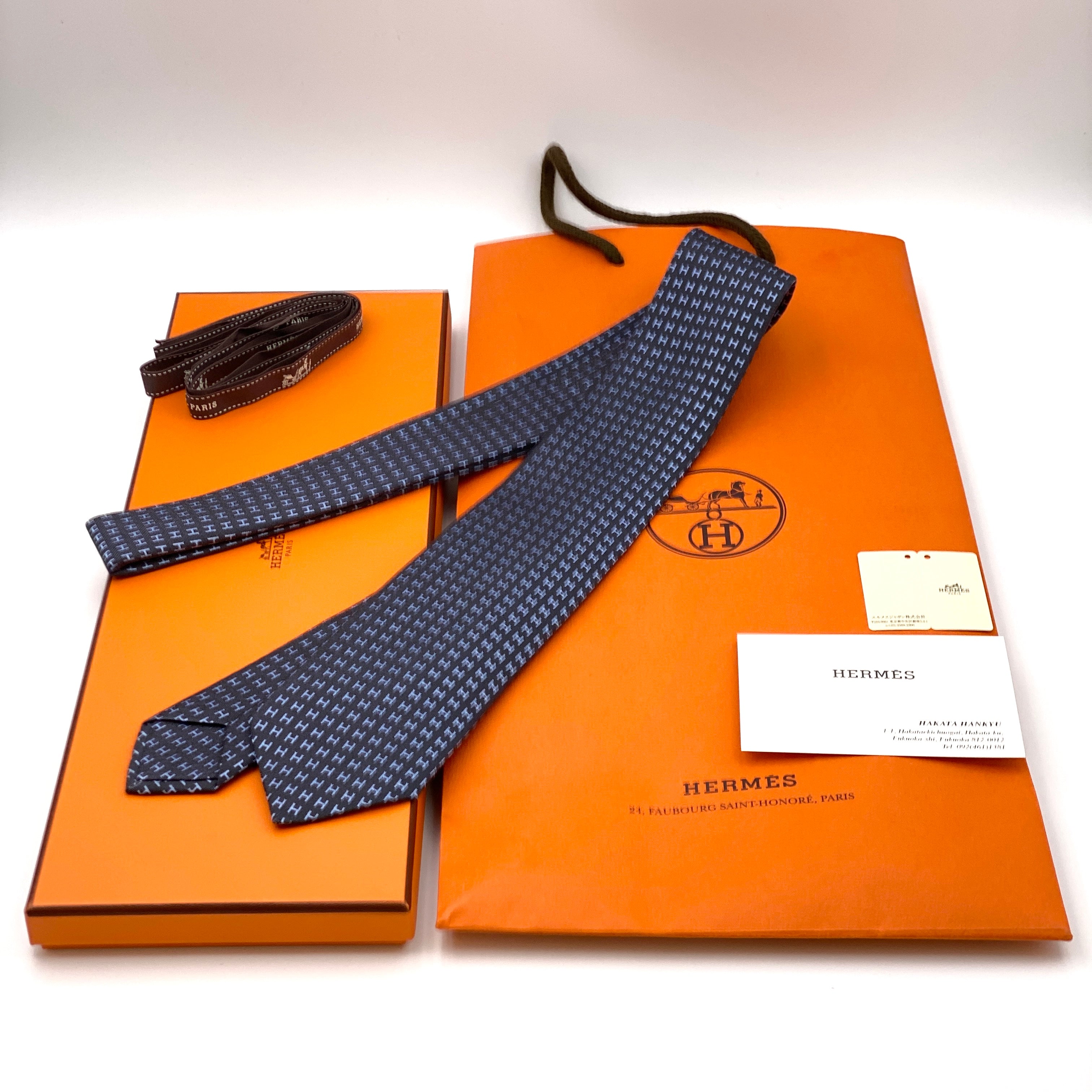 【送料無料】_ HERMES_(エルメス)_H織ネクタイ_バイカラー ファソネH_ タラサ/ブルー_ 未使用品