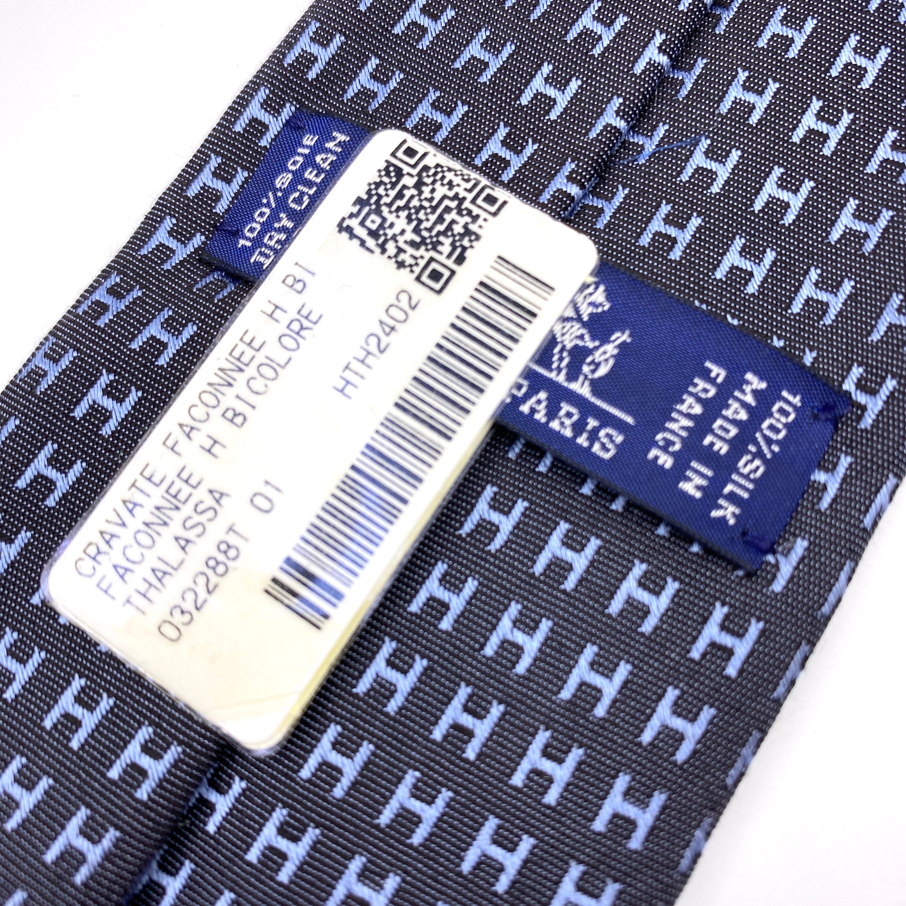 【送料無料】_ HERMES_(エルメス)_H織ネクタイ_バイカラー ファソネH_ タラサ/ブルー_ 未使用品