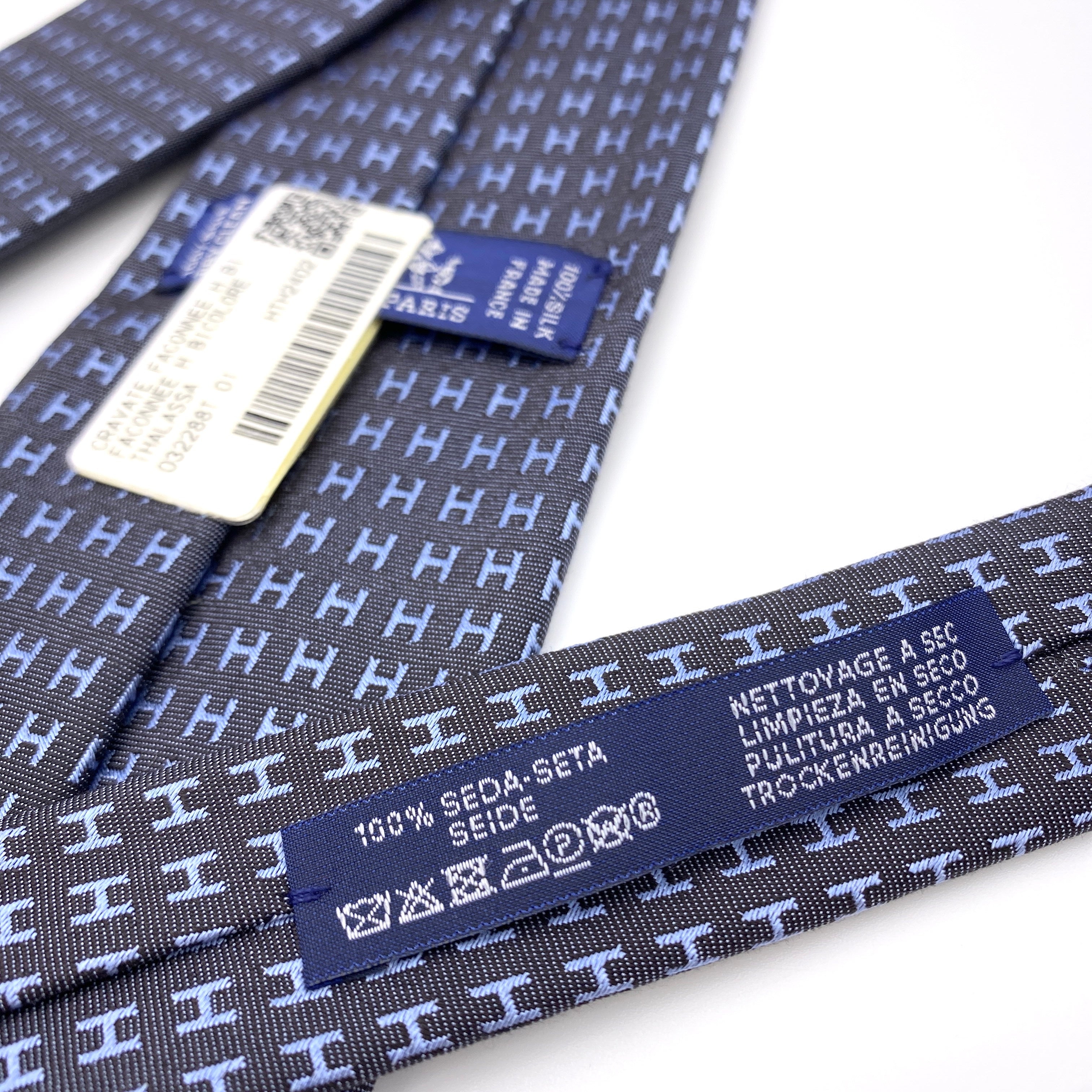 【送料無料】_ HERMES_(エルメス)_H織ネクタイ_バイカラー ファソネH_ タラサ/ブルー_ 未使用品