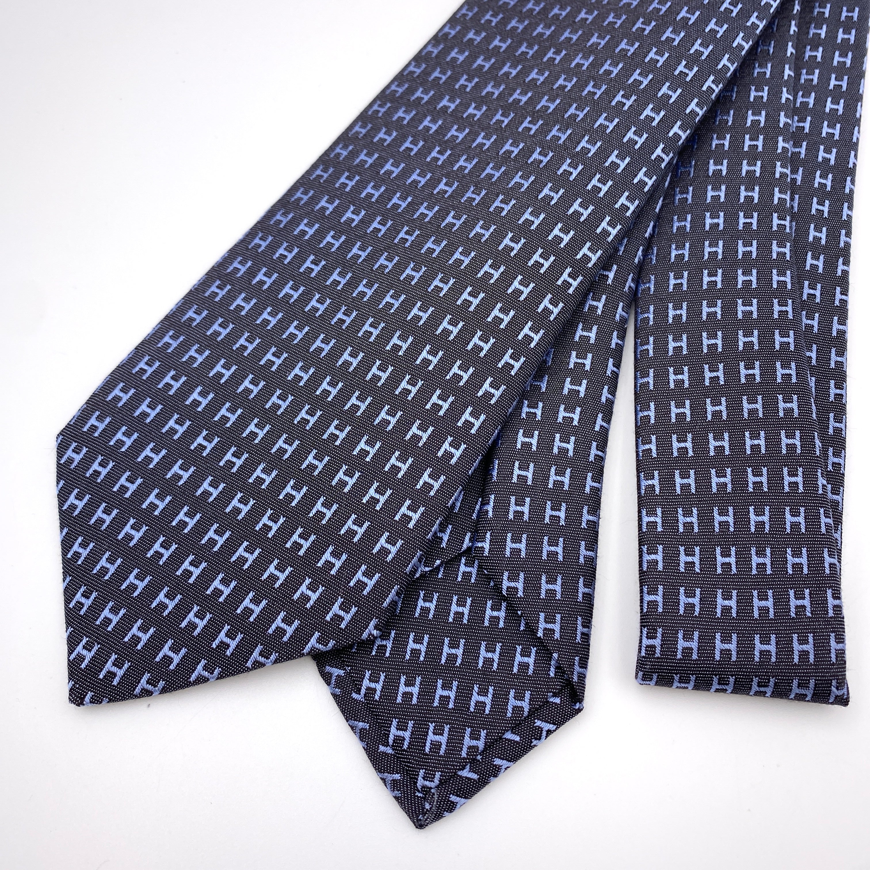 【送料無料】_ HERMES_(エルメス)_H織ネクタイ_バイカラー ファソネH_ タラサ/ブルー_ 未使用品