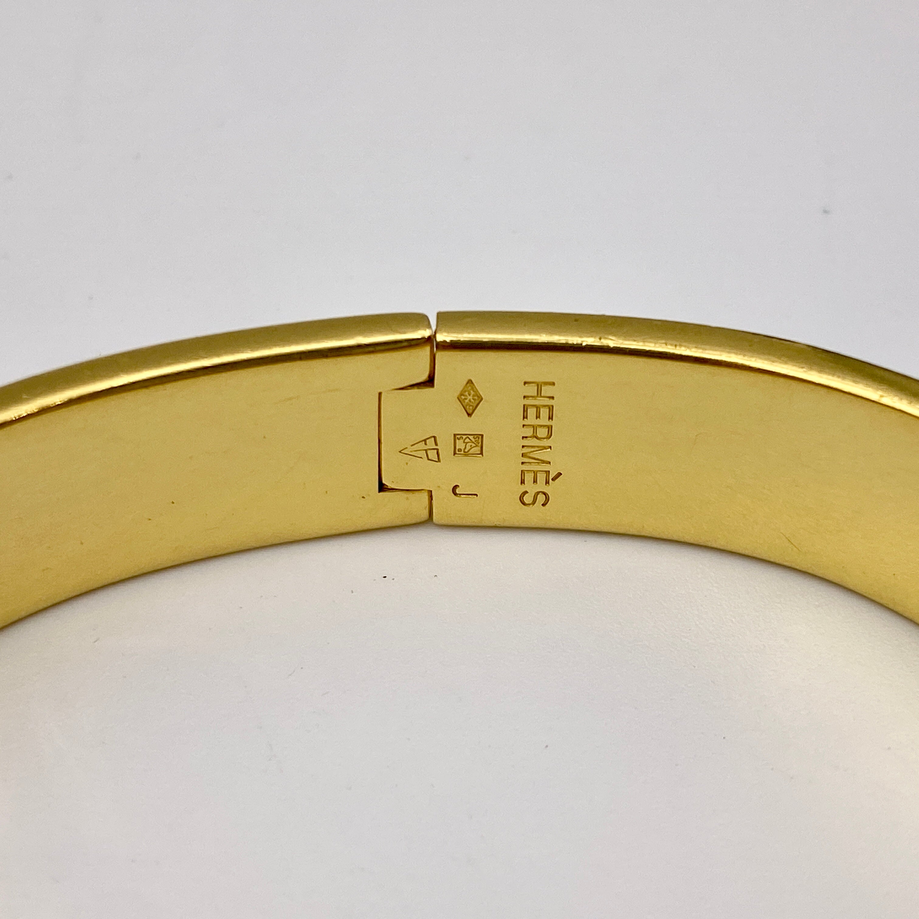 【送料無料】_HERMES_(エルメス)_エナメルブレスレット _クリックH(ゴールドxホワイト)_中古品