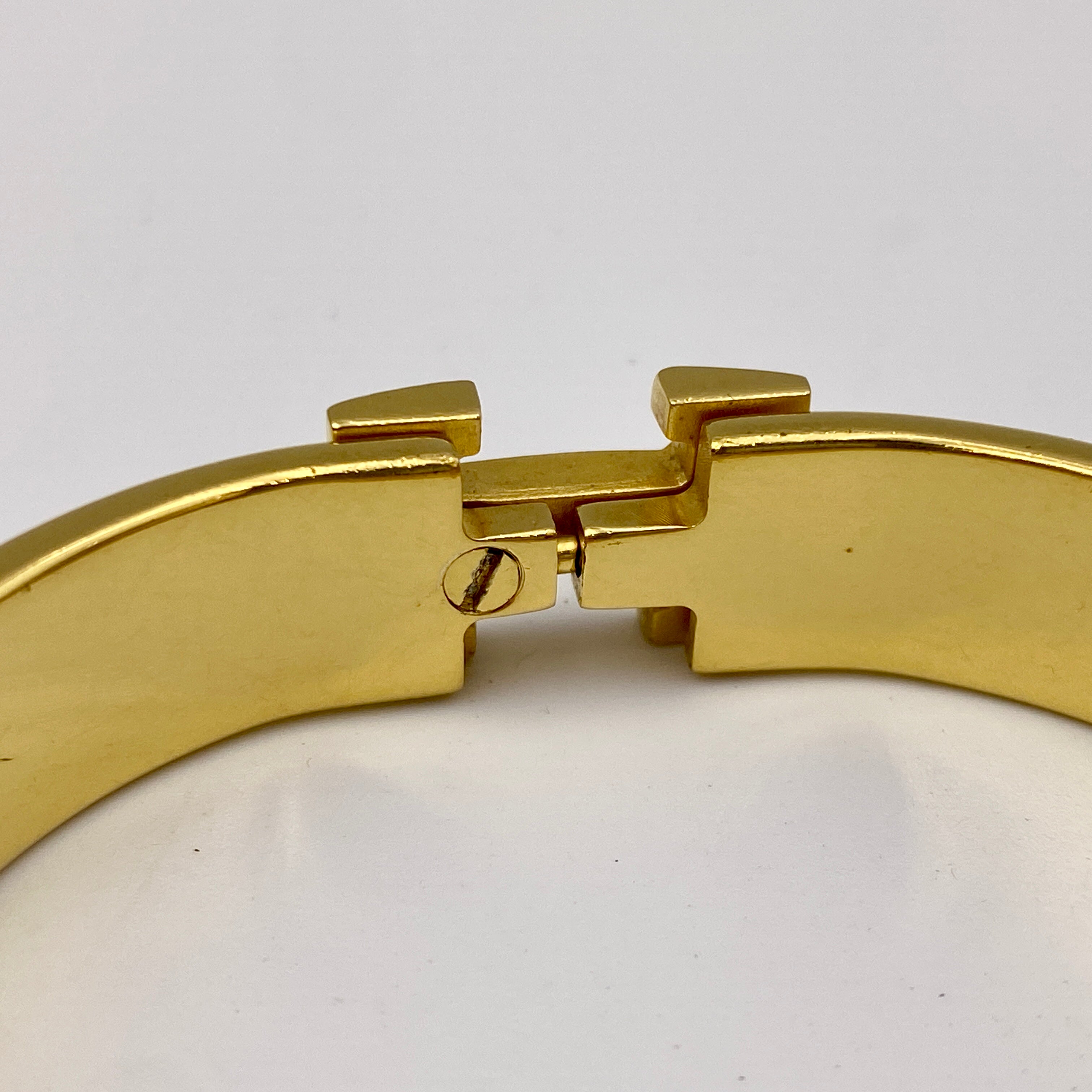 【送料無料】_HERMES_(エルメス)_エナメルブレスレット _クリックH(ゴールドxホワイト)_中古品