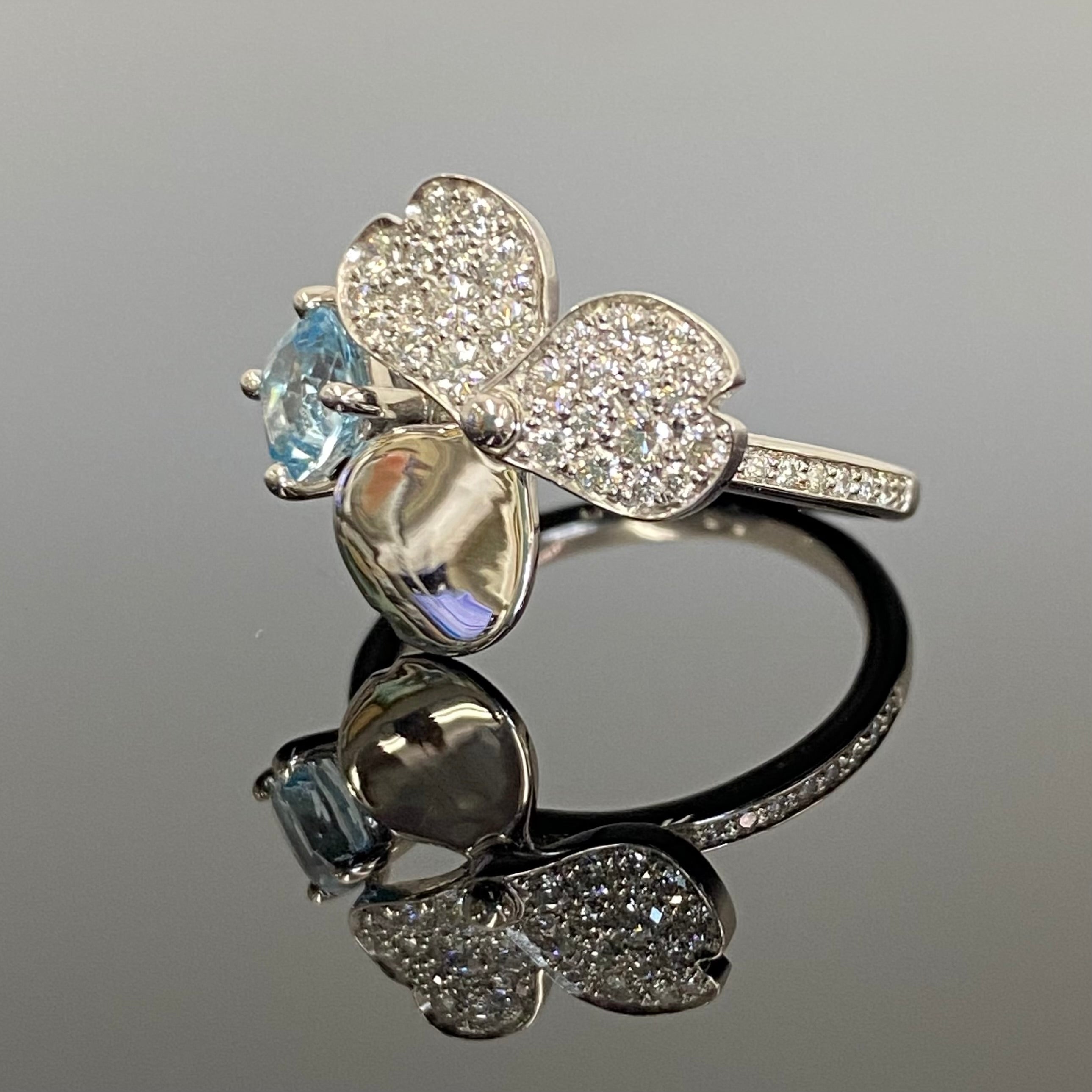 TIFFANY &Co(ティファニー)_ペーパーフラワー Ptプラチナ950_アクアマリン/ダイヤモンド_リング(指輪)_中古品