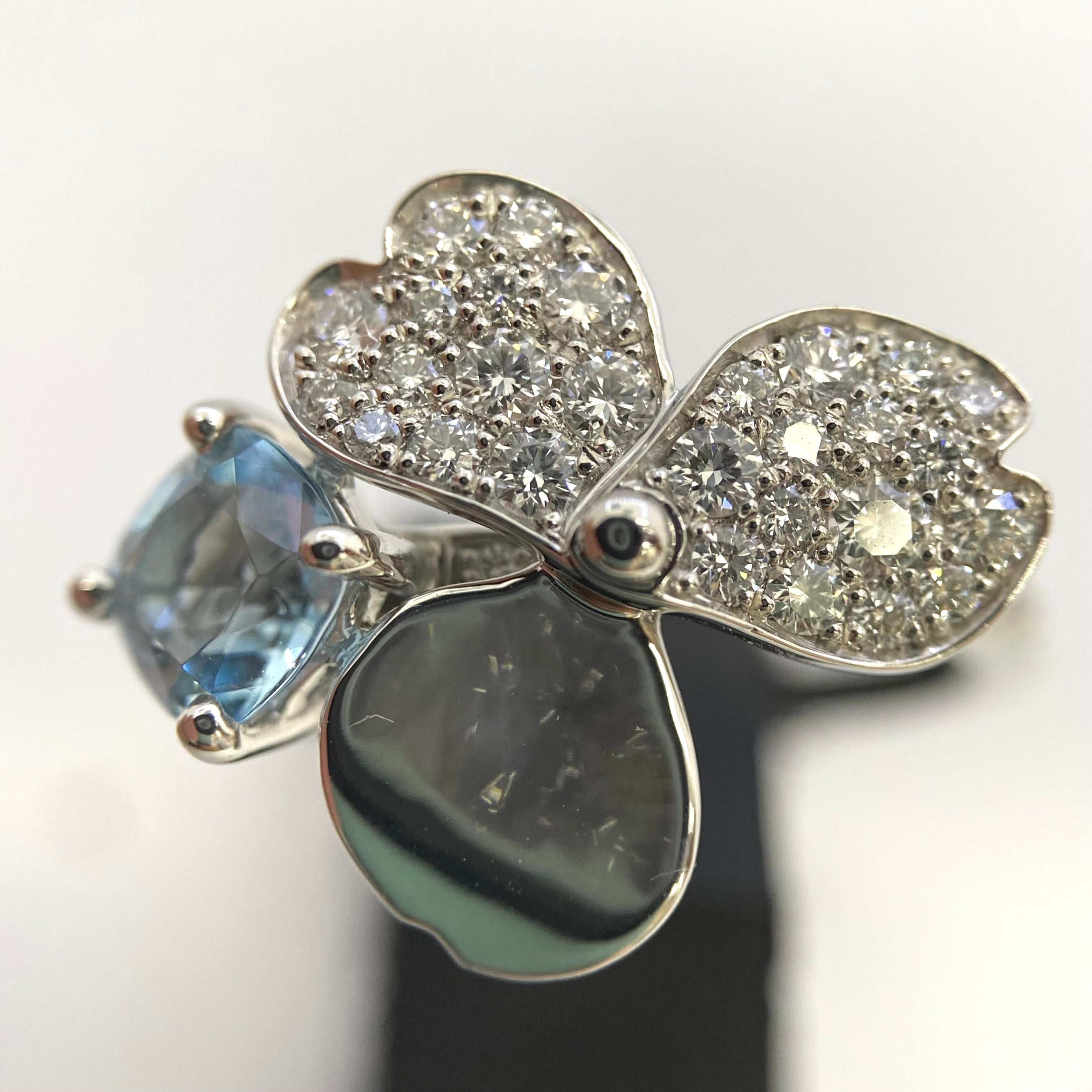 TIFFANY &Co(ティファニー)_ペーパーフラワー Ptプラチナ950_アクアマリン/ダイヤモンド_リング(指輪)_中古品