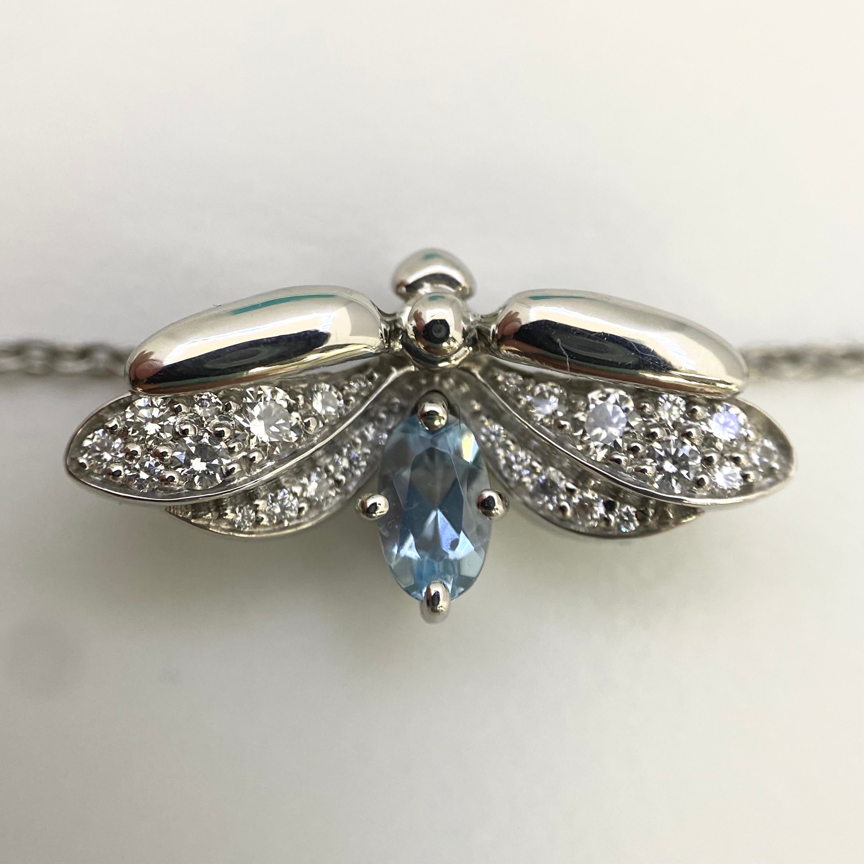 TIFFANY &Co(ティファニー)_ペーパーフラワー Ptプラチナ950_アクアマリン/ダイヤモンド_ファイヤーフライネックレス_中古品