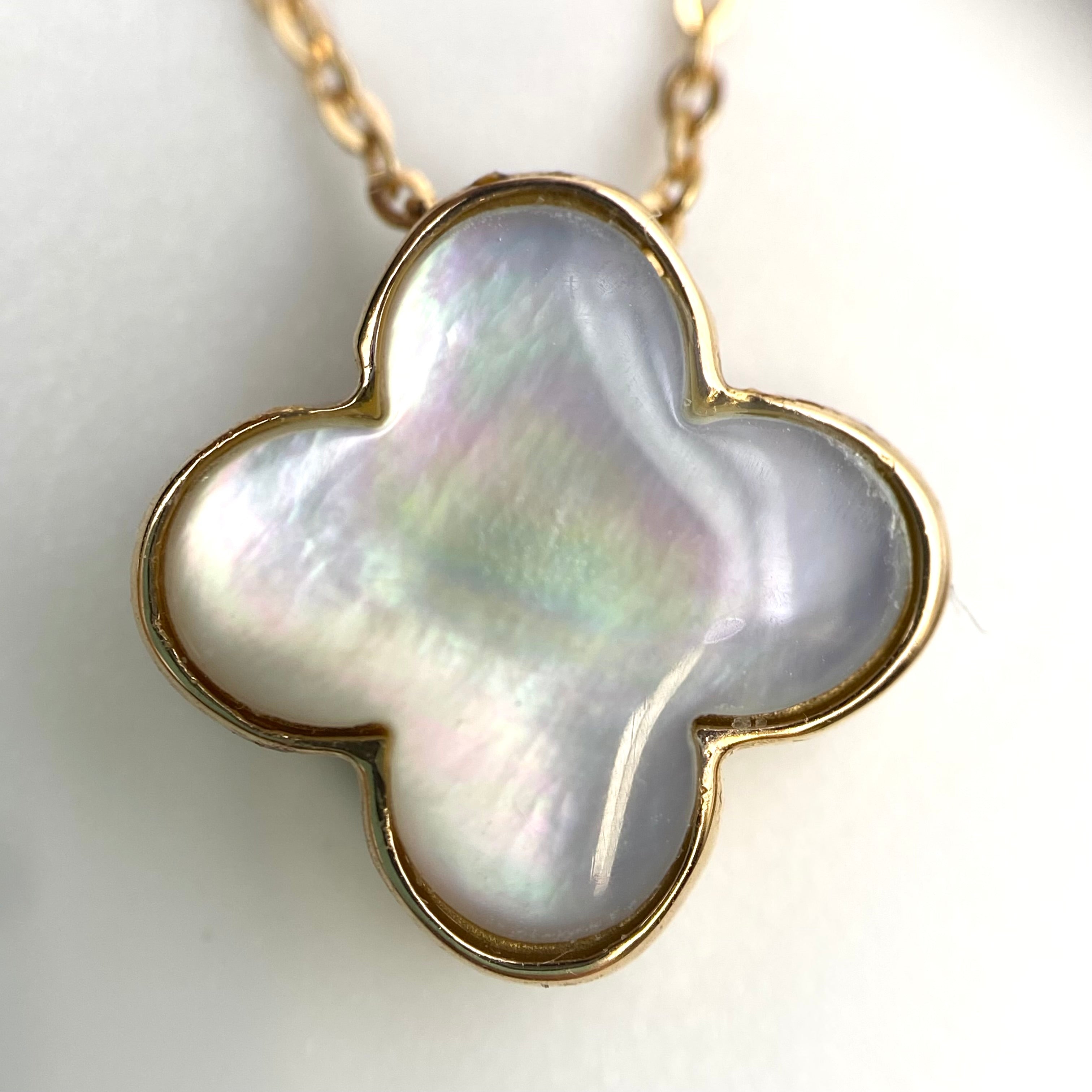 【送料無料】_ ノンブランド _K18PG FD0.33ct シェル_アルハンブラモチ-フ _ペンダント ネックレス3.4g_中古品