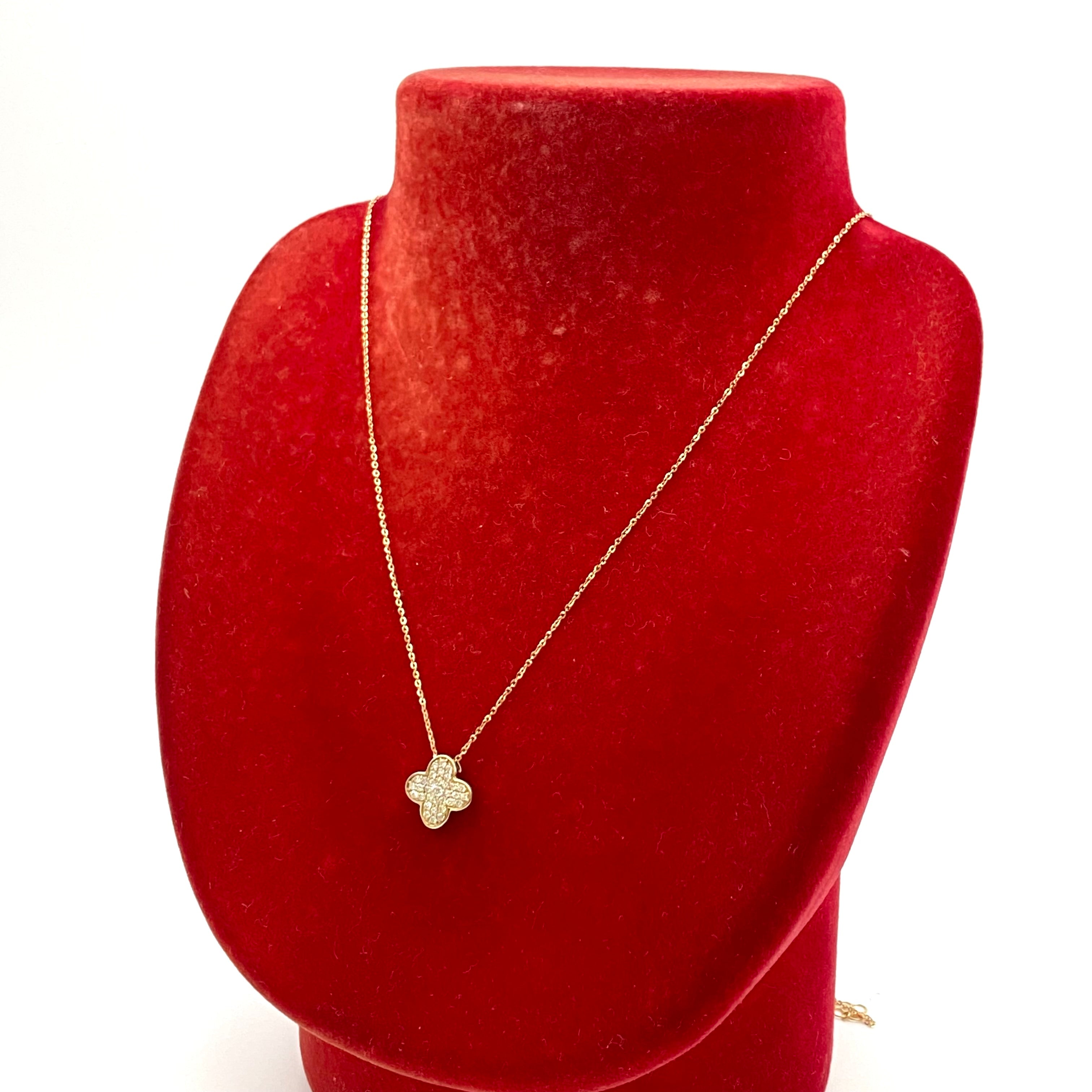 【送料無料】_ ノンブランド _K18PG FD0.33ct シェル_アルハンブラモチ-フ _ペンダント ネックレス3.4g_中古品