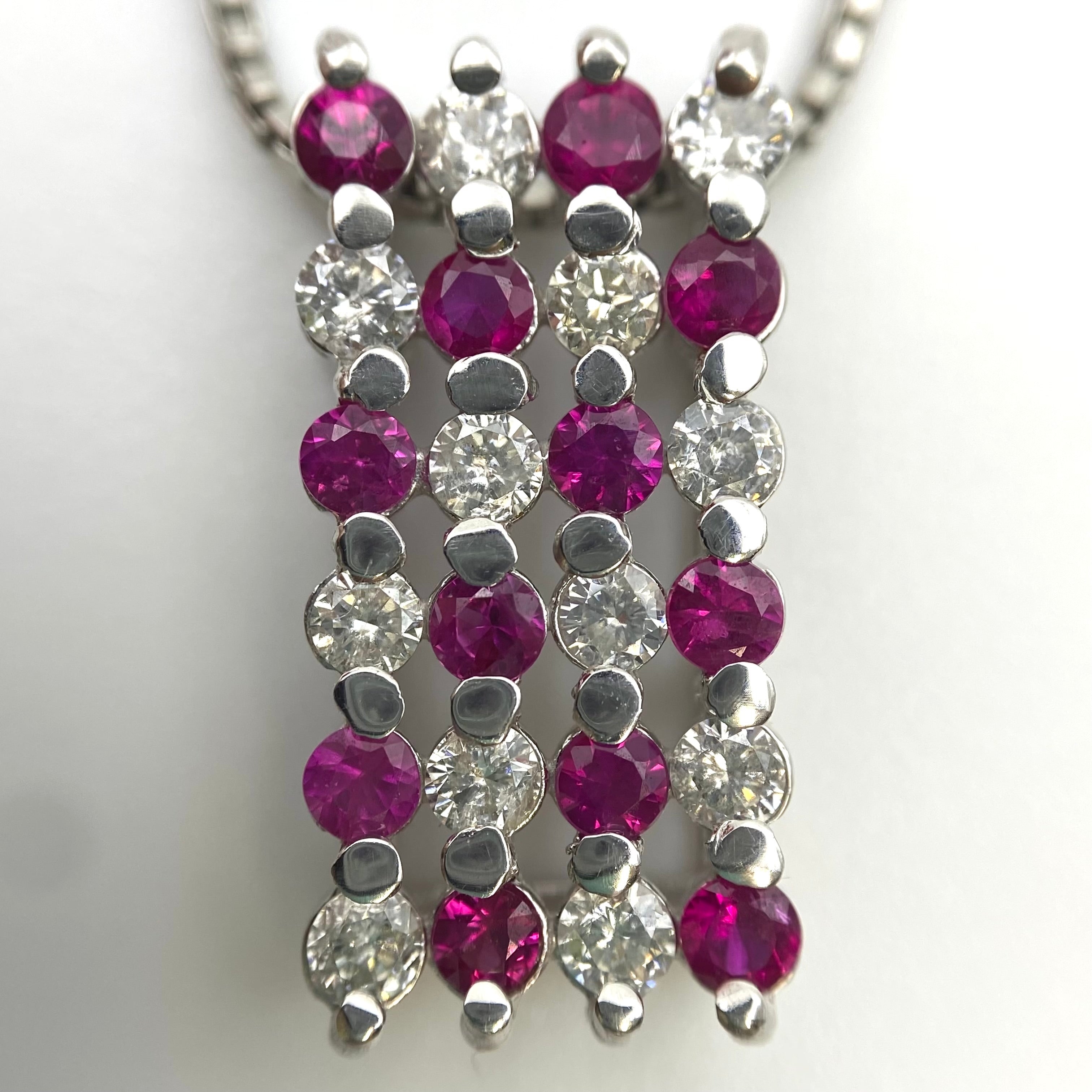 【送料無料】_ ノンブランド_K18WG/Pt850_FD0.50ct FR0.67ct _ダイヤモンド/ルビー_ネックレス _中古品