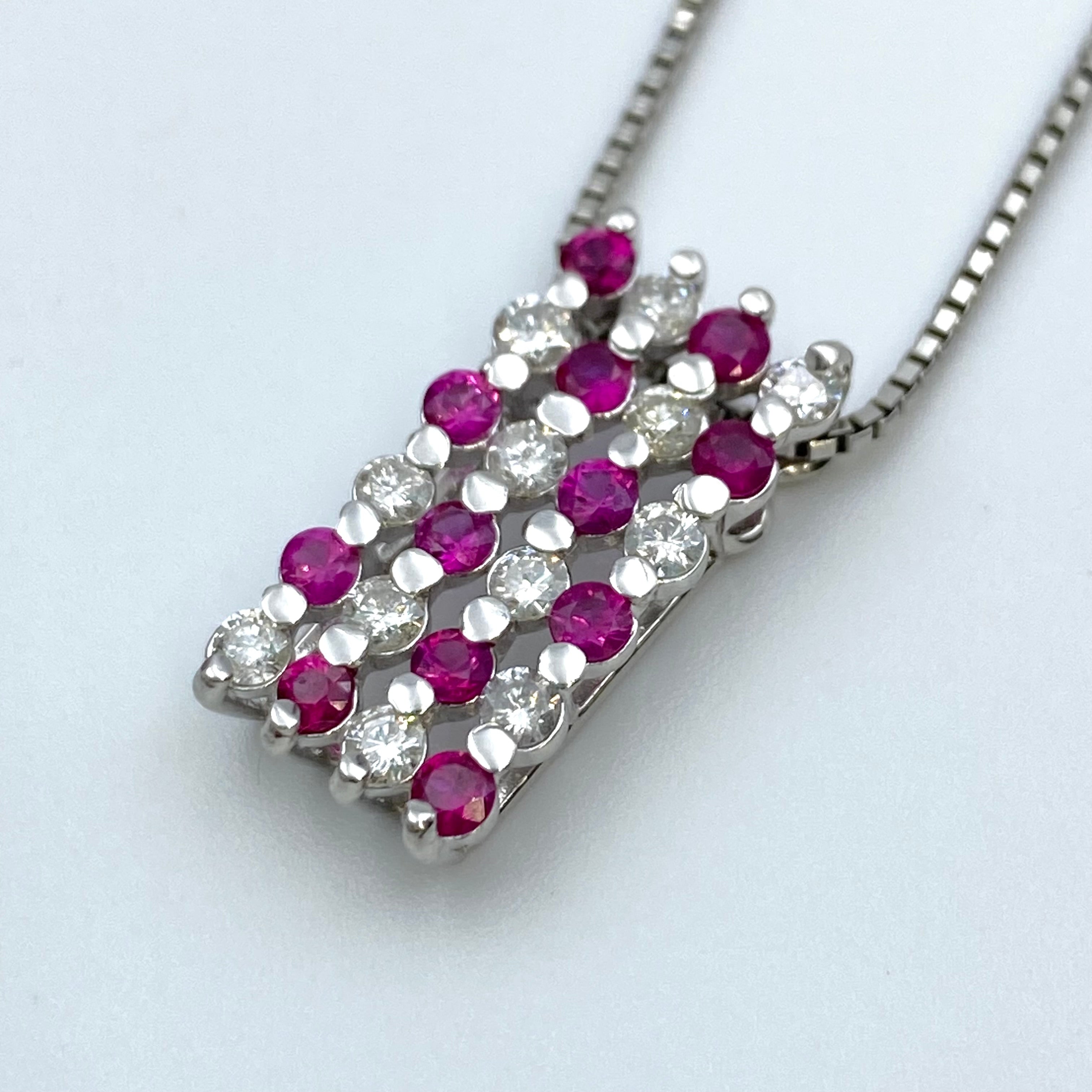 【送料無料】_ ノンブランド_K18WG/Pt850_FD0.50ct FR0.67ct _ダイヤモンド/ルビー_ネックレス _中古品