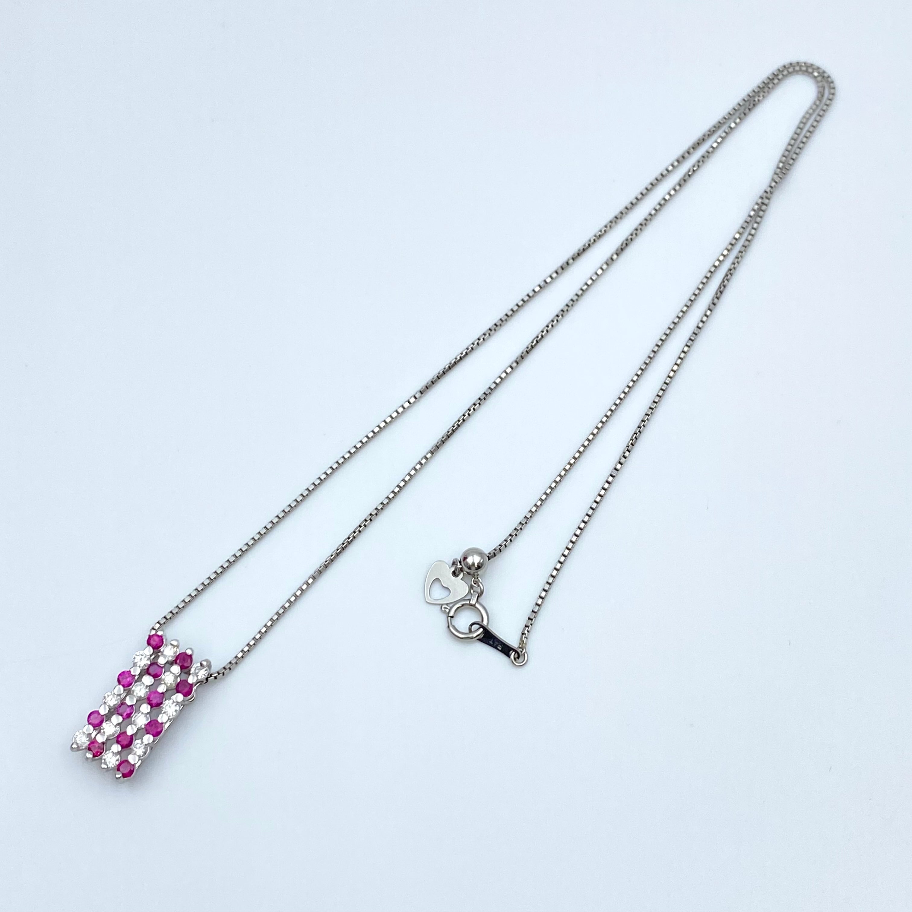 【送料無料】_ ノンブランド_K18WG/Pt850_FD0.50ct FR0.67ct _ダイヤモンド/ルビー_ネックレス _中古品