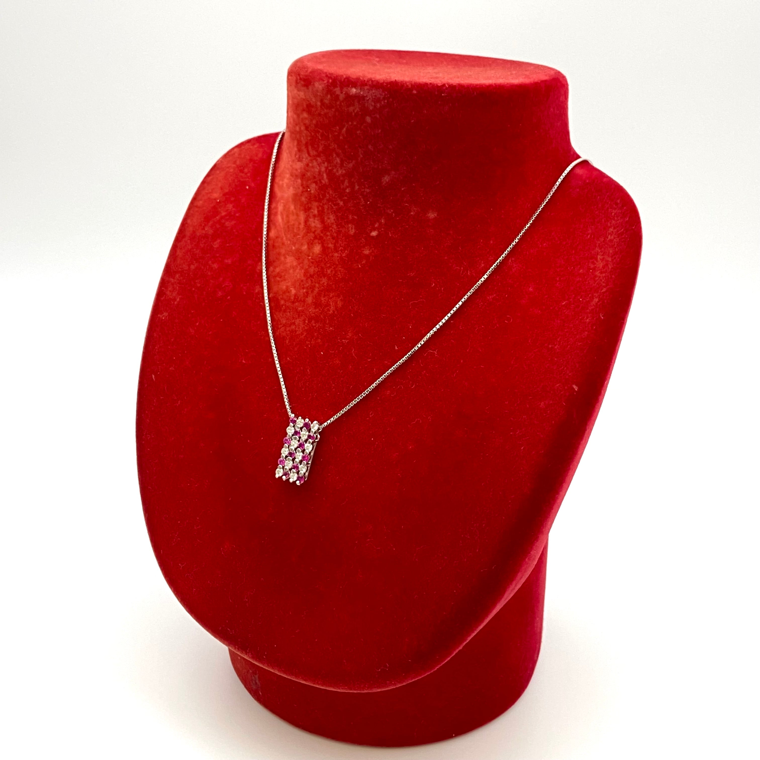 【送料無料】_ ノンブランド_K18WG/Pt850_FD0.50ct FR0.67ct _ダイヤモンド/ルビー_ネックレス _中古品