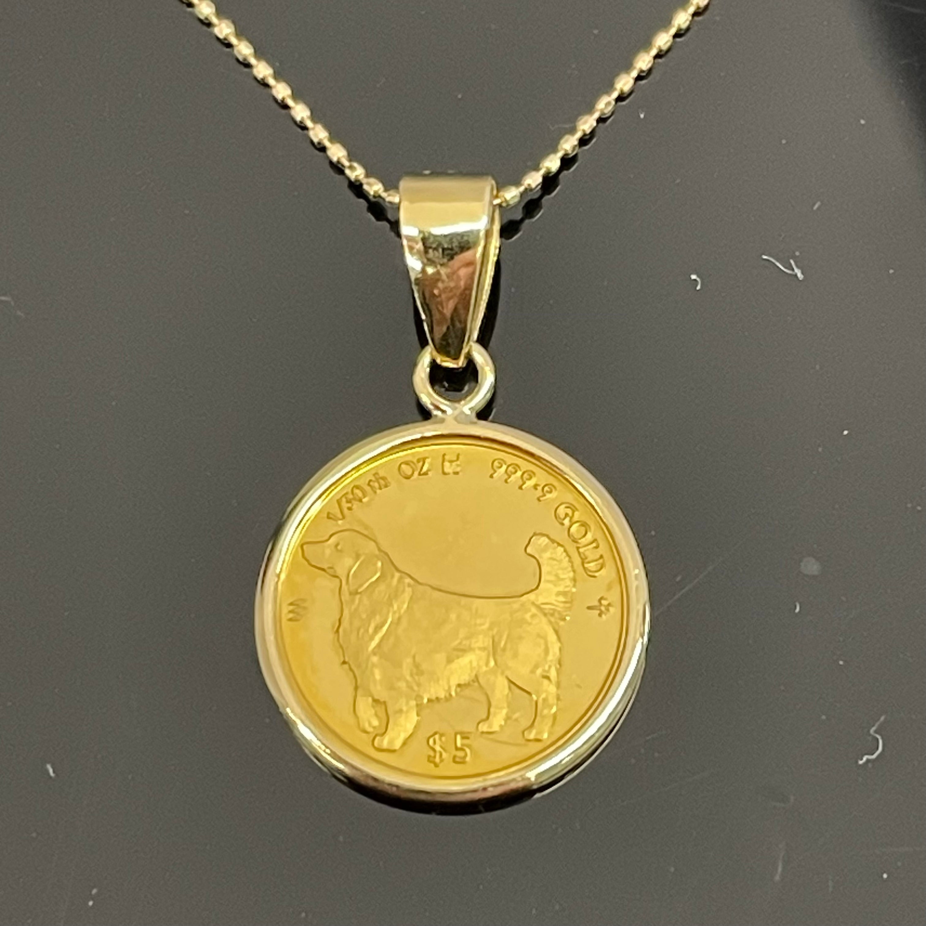 【送料無料】_ ノンブランド_DOG COIN_(ゴールデン レトリバー)_ペンダント ネックレス_ 純金コイン1/30oz K18チェーン _ 中古品