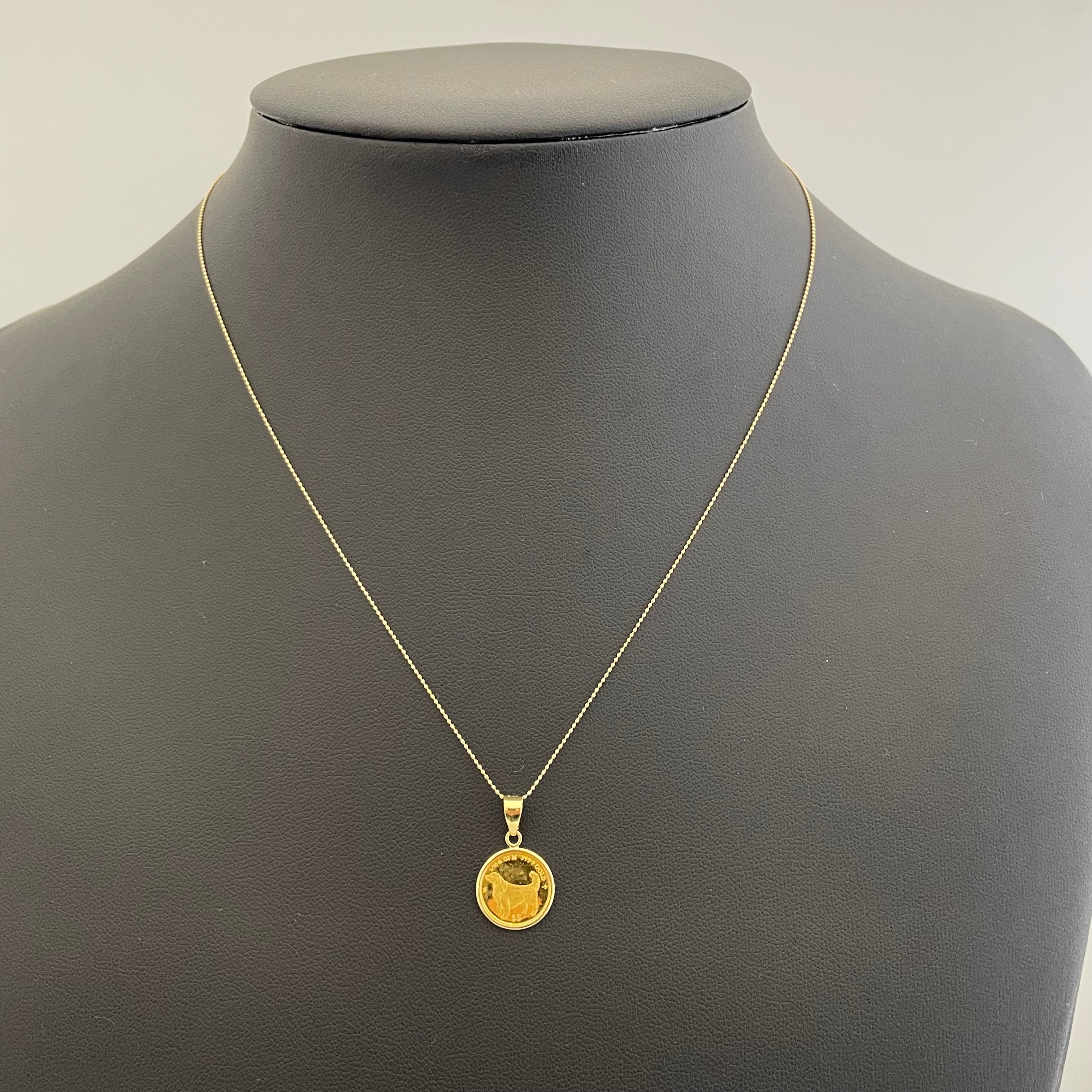 【送料無料】_ ノンブランド_DOG COIN_(ゴールデン レトリバー)_ペンダント ネックレス_ 純金コイン1/30oz K18チェーン _ 中古品