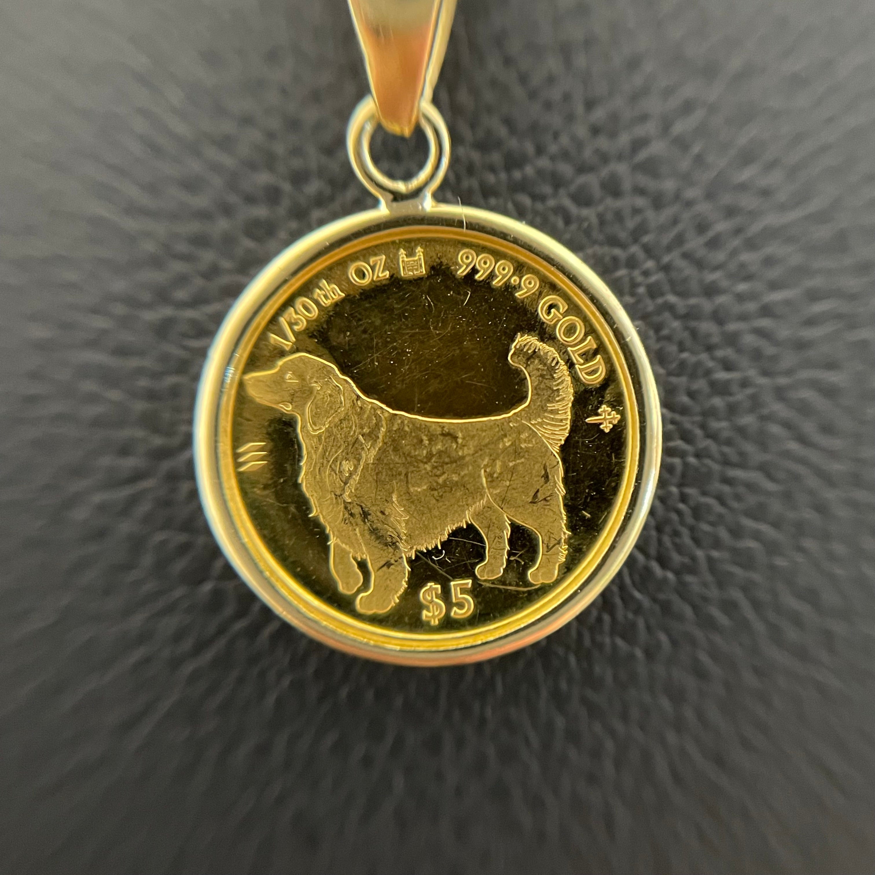【送料無料】_ ノンブランド_DOG COIN_(ゴールデン レトリバー)_ペンダント ネックレス_ 純金コイン1/30oz K18チェーン _ 中古品