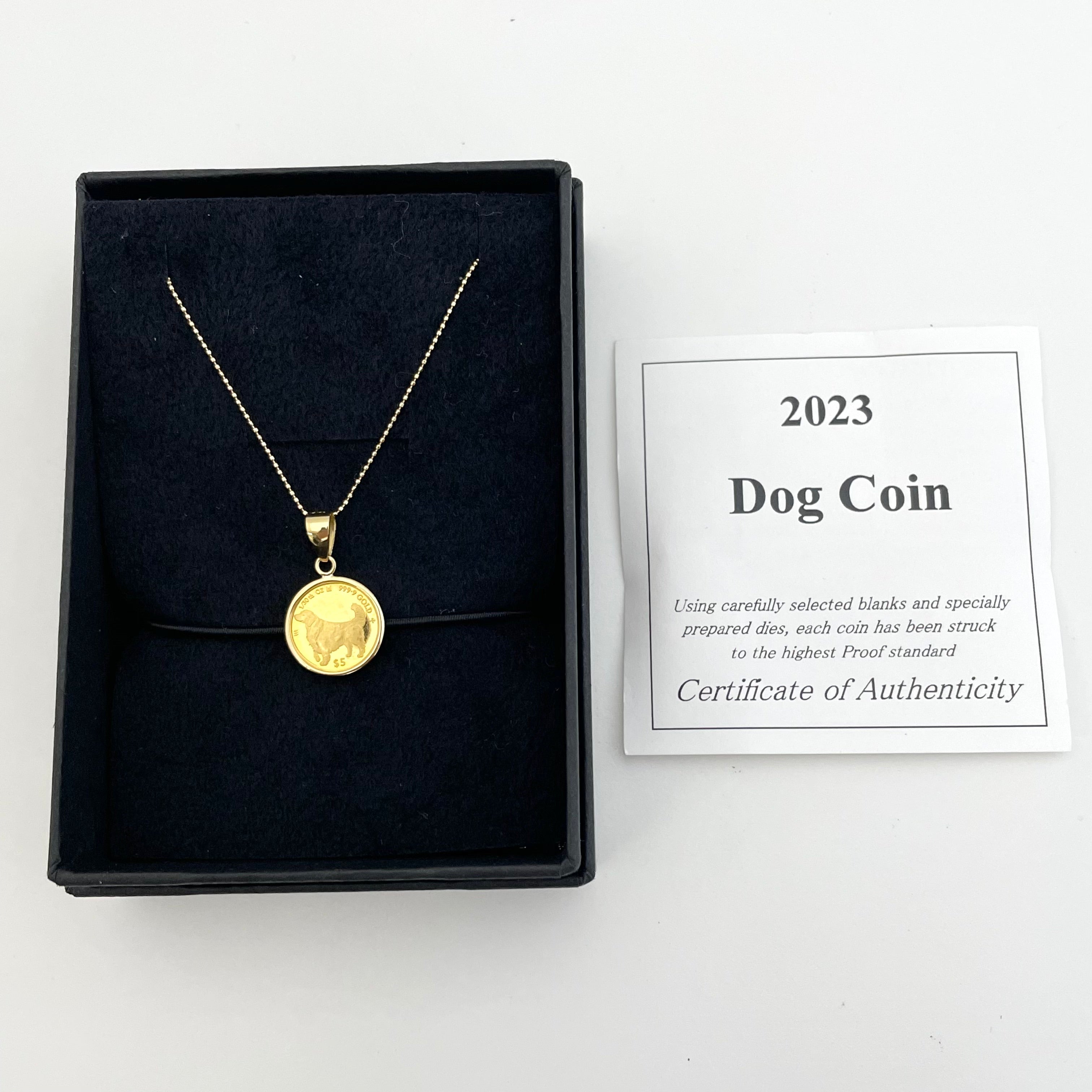 【送料無料】_ ノンブランド_DOG COIN_(ゴールデン レトリバー)_ペンダント ネックレス_ 純金コイン1/30oz K18チェーン _ 中古品