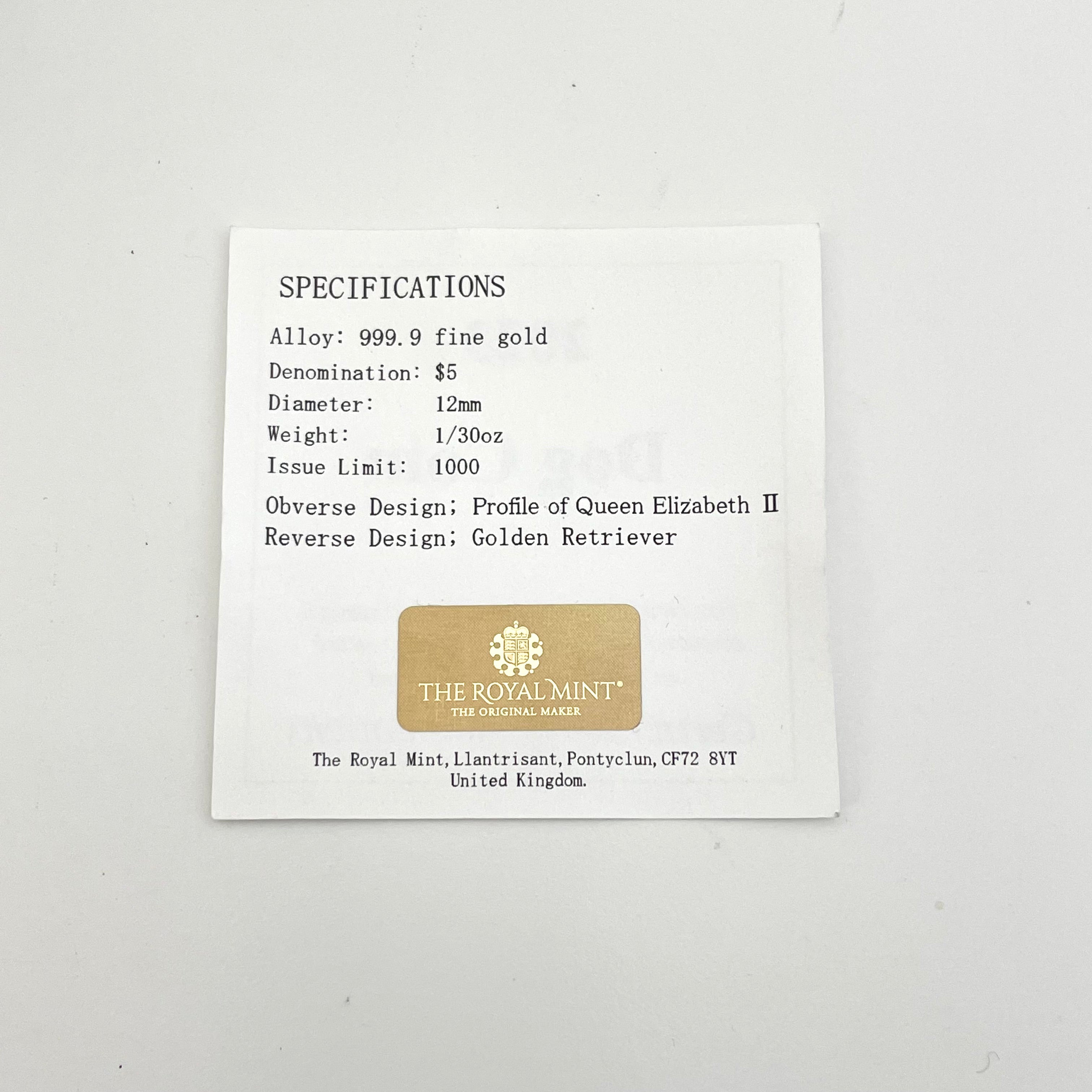 【送料無料】_ ノンブランド_DOG COIN_(ゴールデン レトリバー)_ペンダント ネックレス_ 純金コイン1/30oz K18チェーン _ 中古品