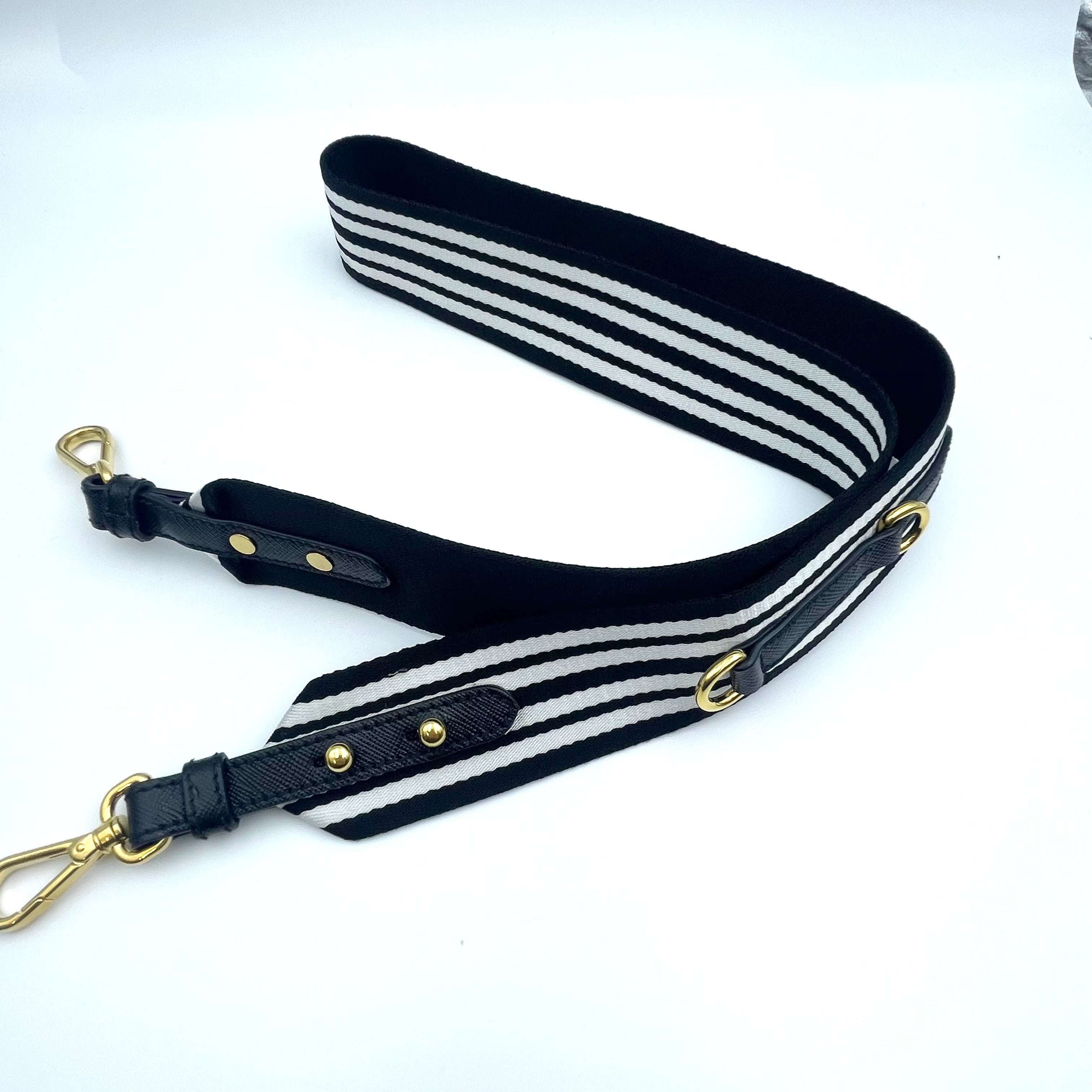 【送料無料】_ PRADA_(プラダ)_ミニカナパトートバッグ_ IBG439 黒/ストライプ _2WAYストラップ付き_ 中古品