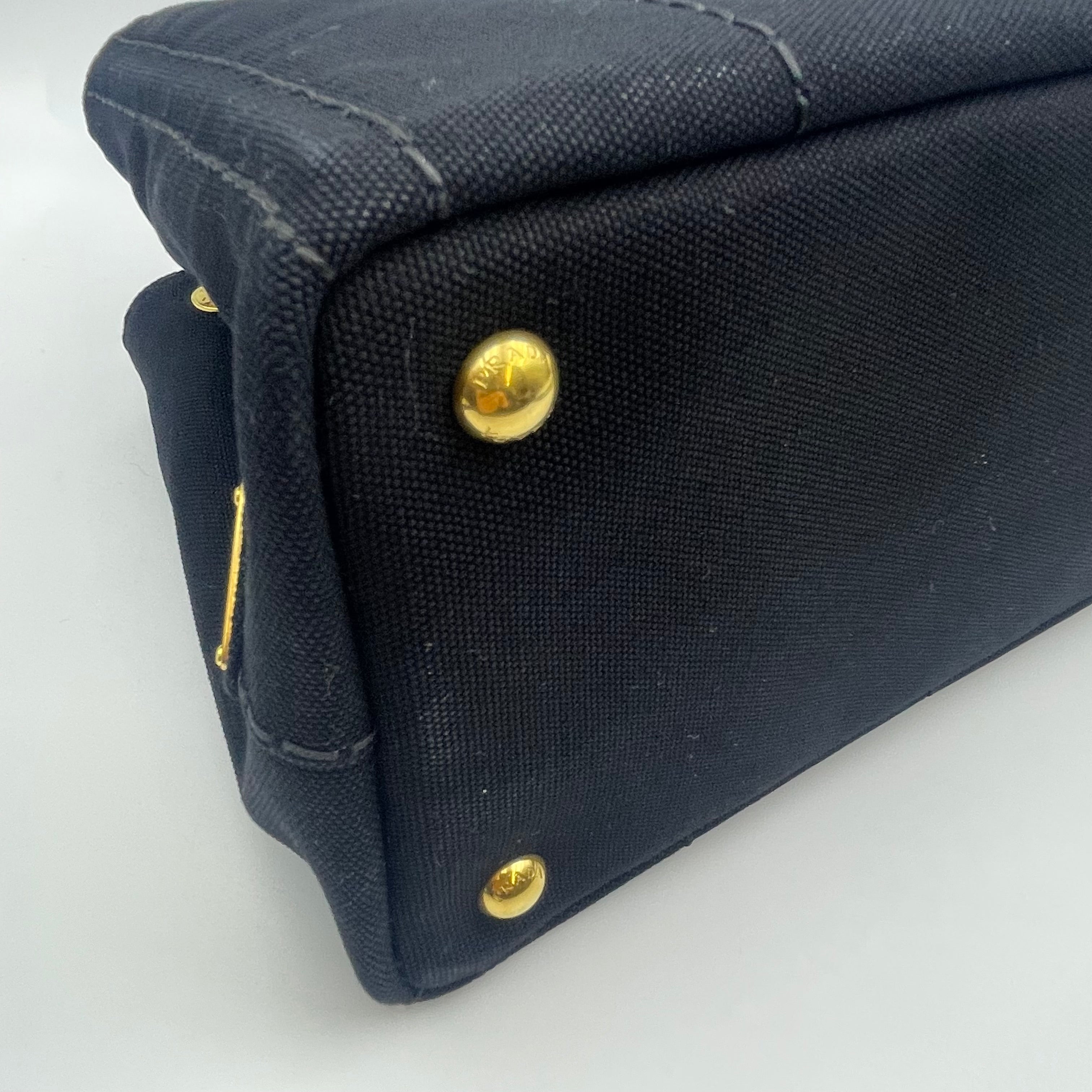 【送料無料】_ PRADA_(プラダ)_ミニカナパトートバッグ_ IBG439 黒/ストライプ _2WAYストラップ付き_ 中古品