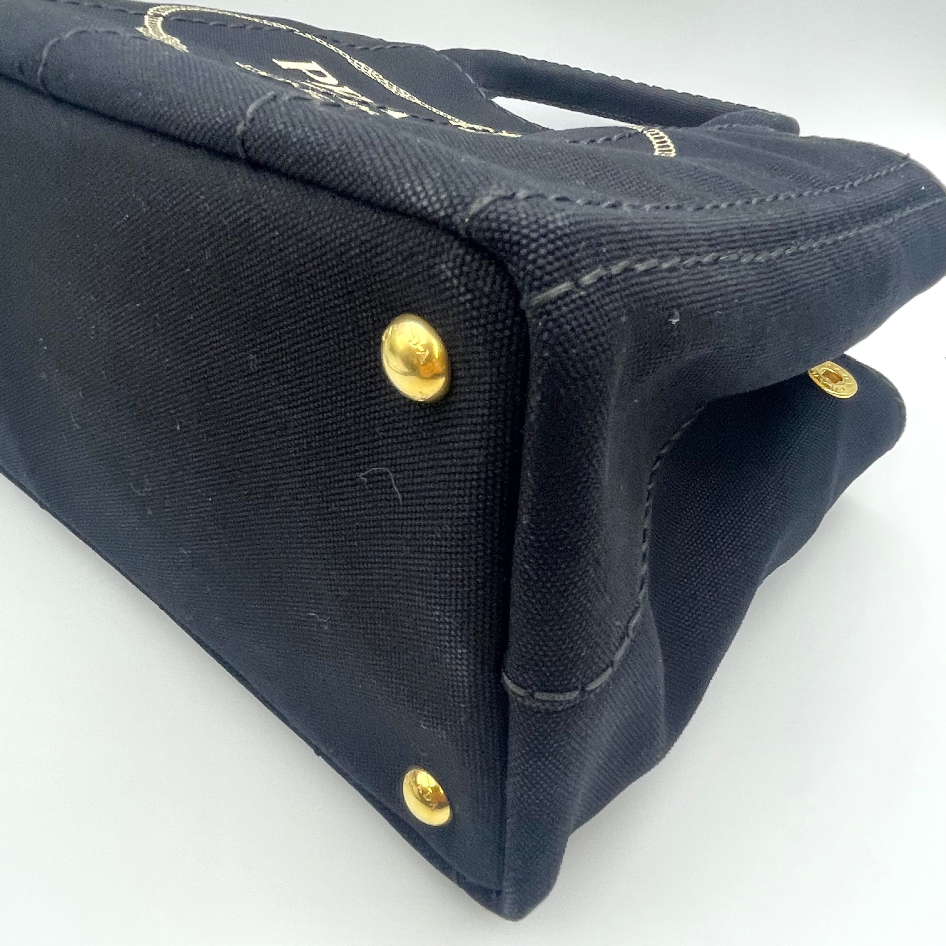 【送料無料】_ PRADA_(プラダ)_ミニカナパトートバッグ_ IBG439 黒/ストライプ _2WAYストラップ付き_ 中古品