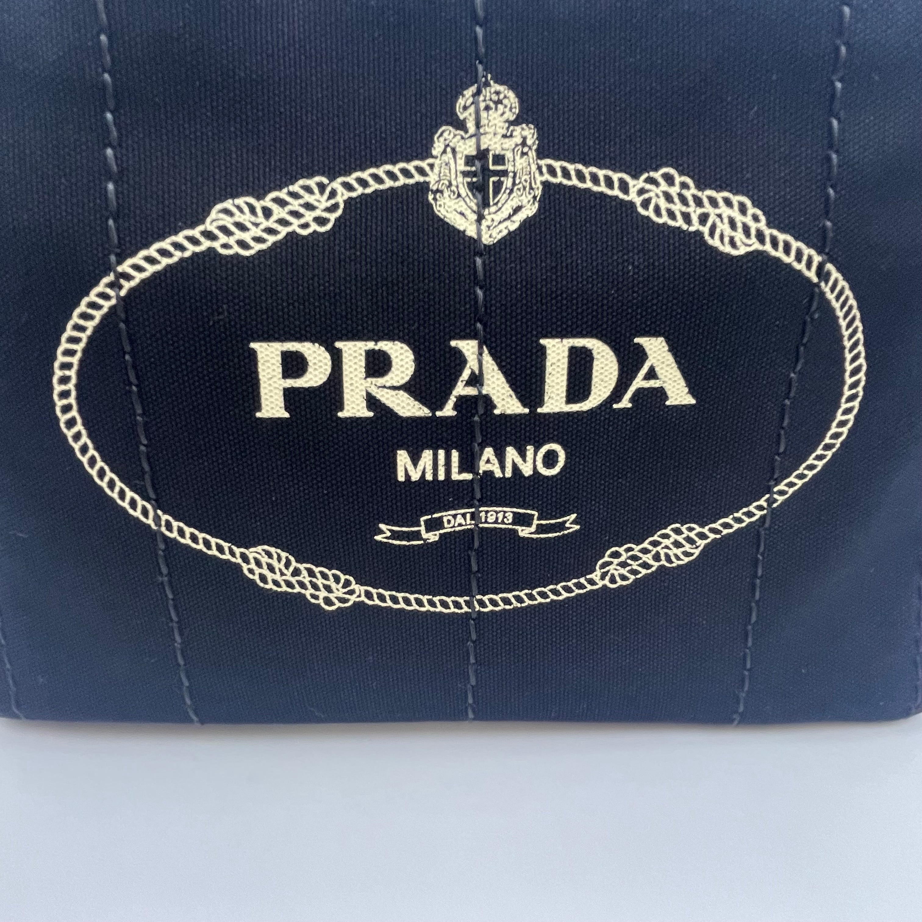 【送料無料】_ PRADA_(プラダ)_ミニカナパトートバッグ_ IBG439 黒/ストライプ _2WAYストラップ付き_ 中古品