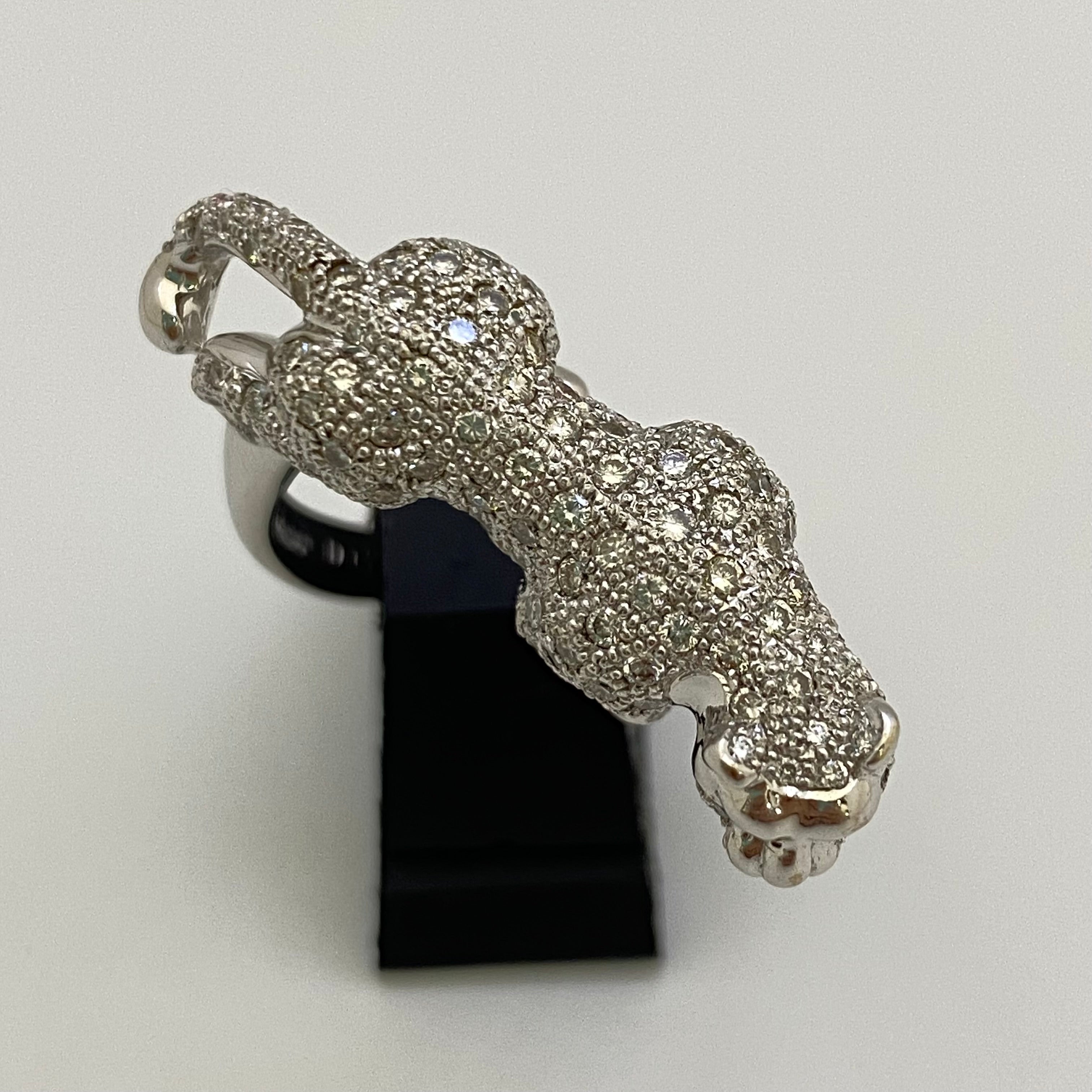 【送料無料】_ ノンブランド_K18WG/FD1.22ct _パンサーモチーフリング_中古品