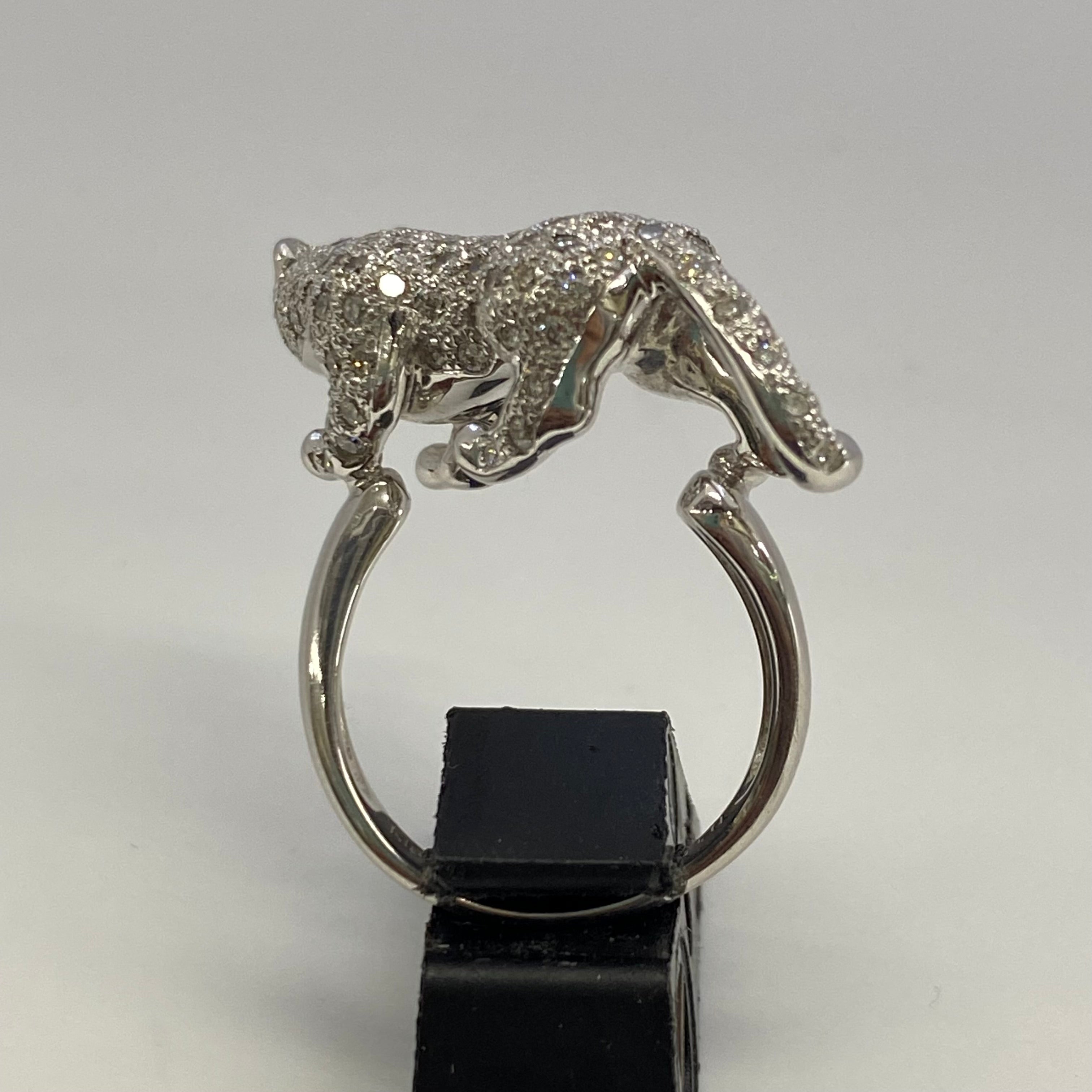 【送料無料】_ ノンブランド_K18WG/FD1.22ct _パンサーモチーフリング_中古品