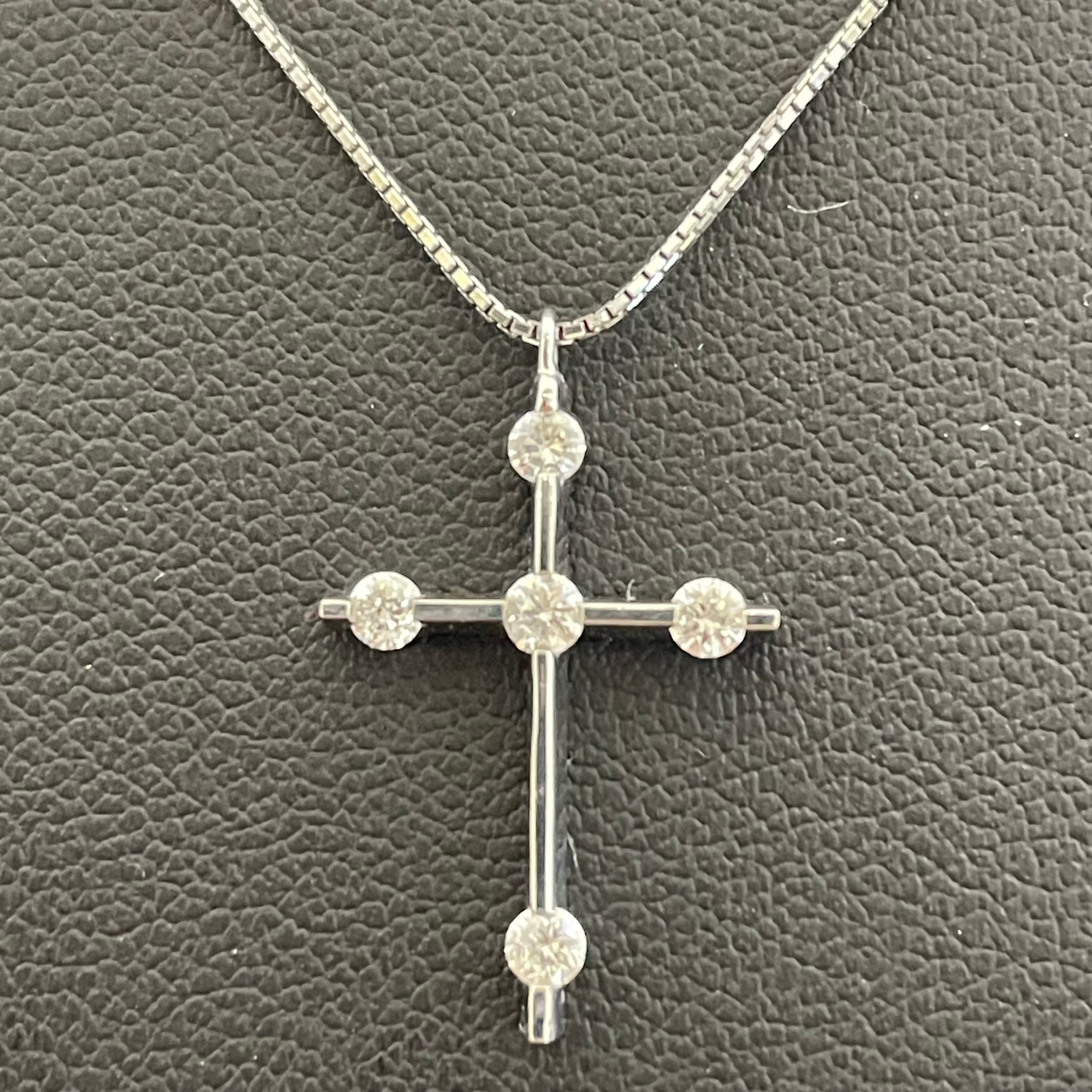 ノンブランド _K18WGダイヤモンド _クロスネックレス _中古品