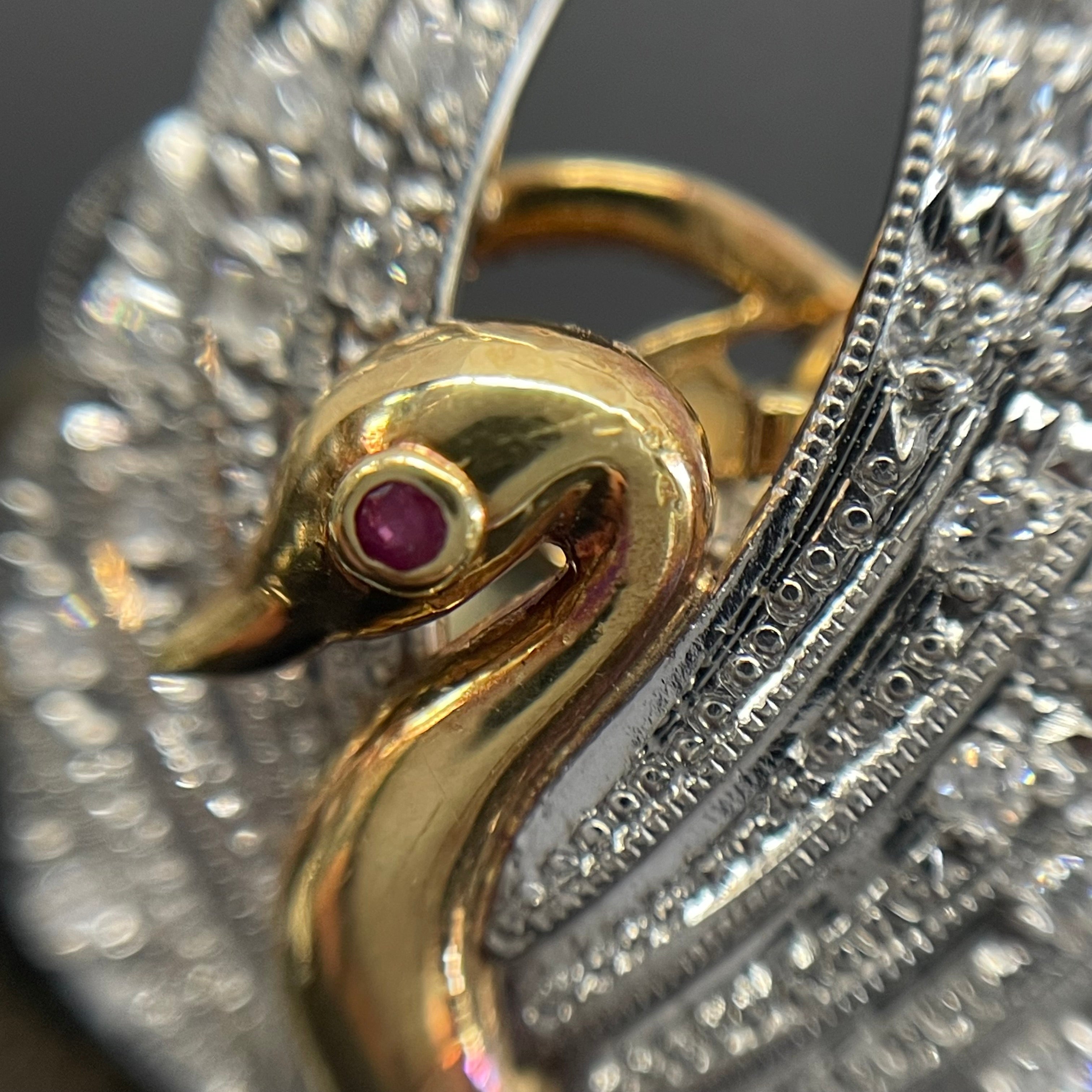 ノンブランド_ K18/Pt900_ スワンモチーフリング _ルビー/ダイヤモンド入り _中古品