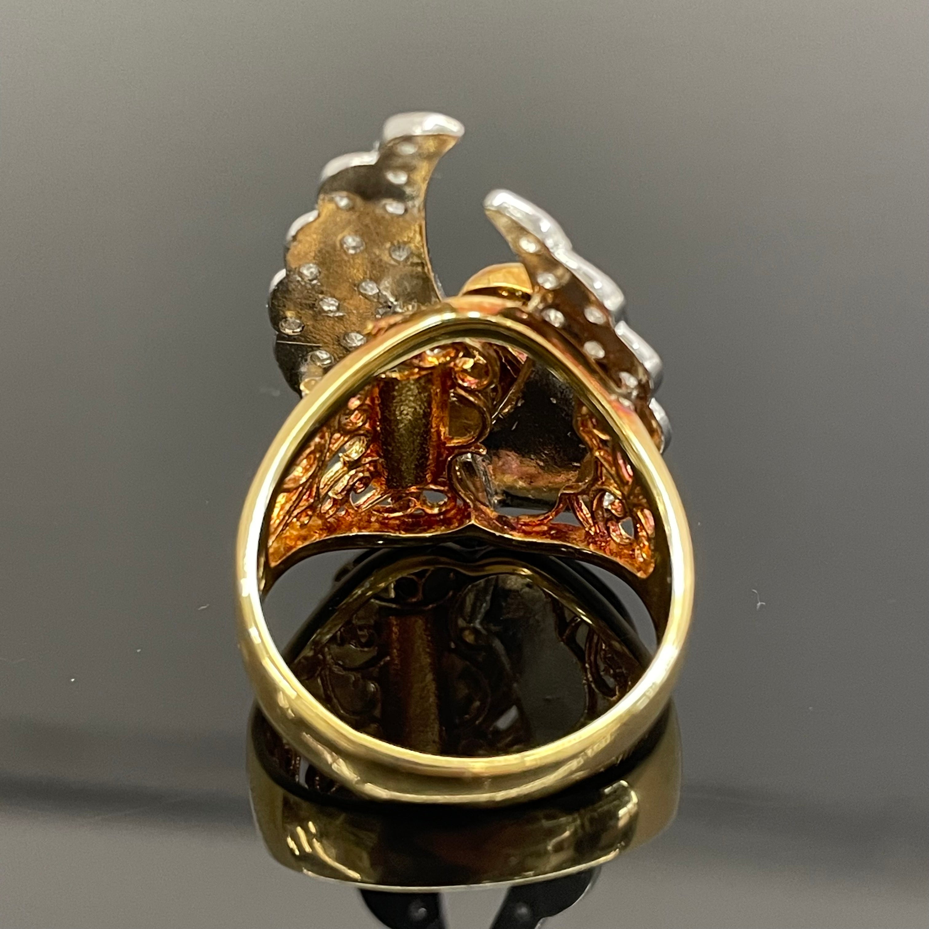 ノンブランド_ K18/Pt900_ スワンモチーフリング _ルビー/ダイヤモンド入り _中古品