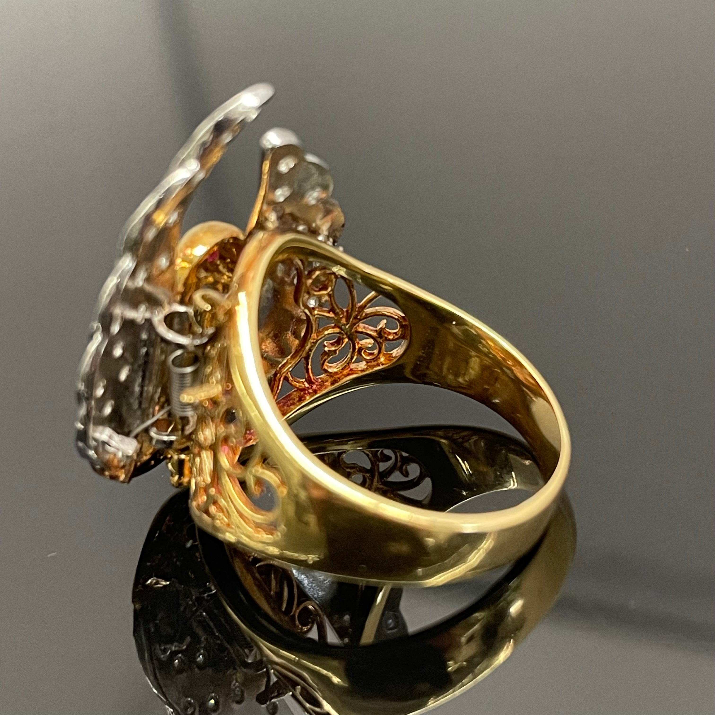 ノンブランド_ K18/Pt900_ スワンモチーフリング _ルビー/ダイヤモンド入り _中古品