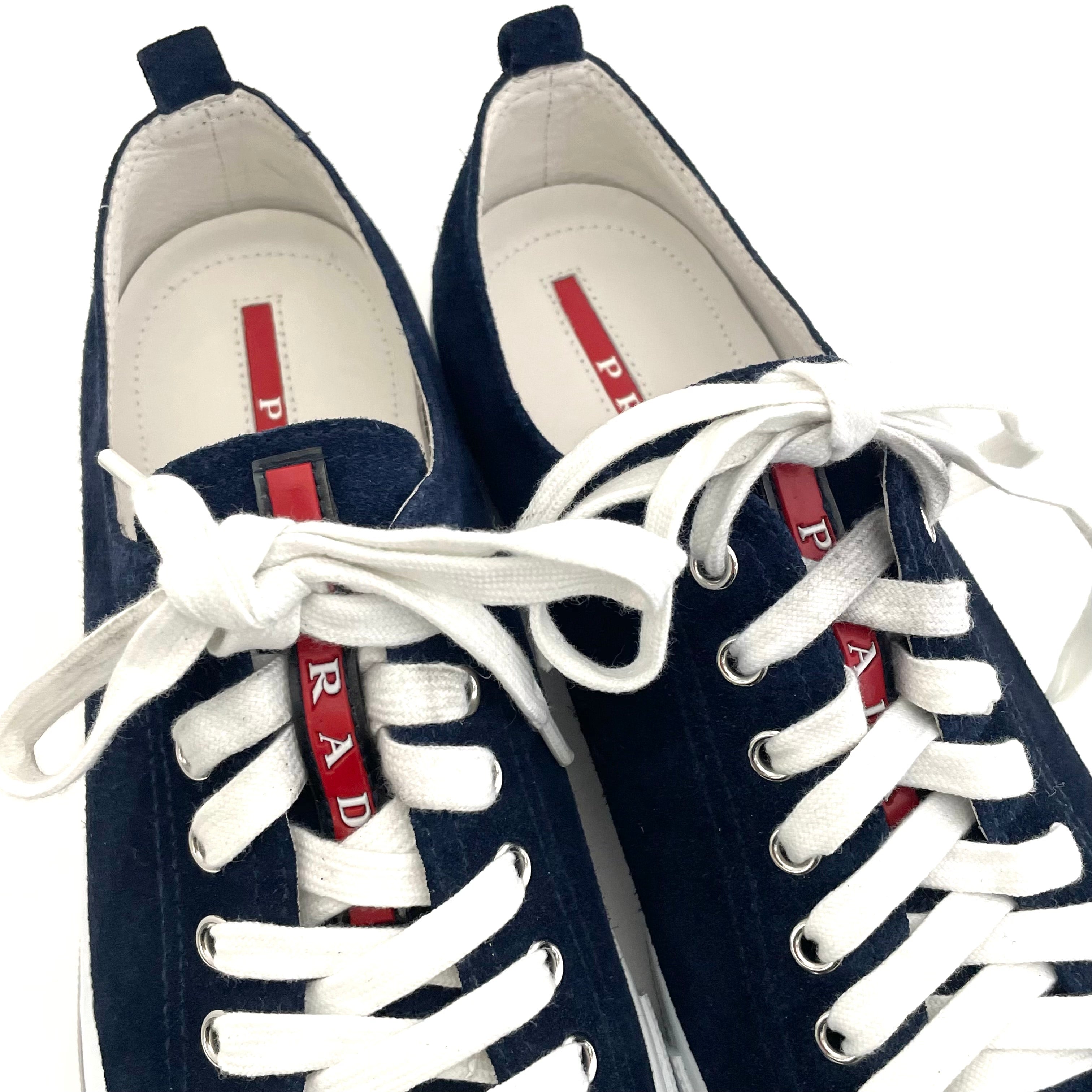 【送料無料】_ PRADA_(プラダ)_ローカット スエードスニーカー _4E2550ネイビー _サイズ7 1/2 26.5cm_ 未使用品