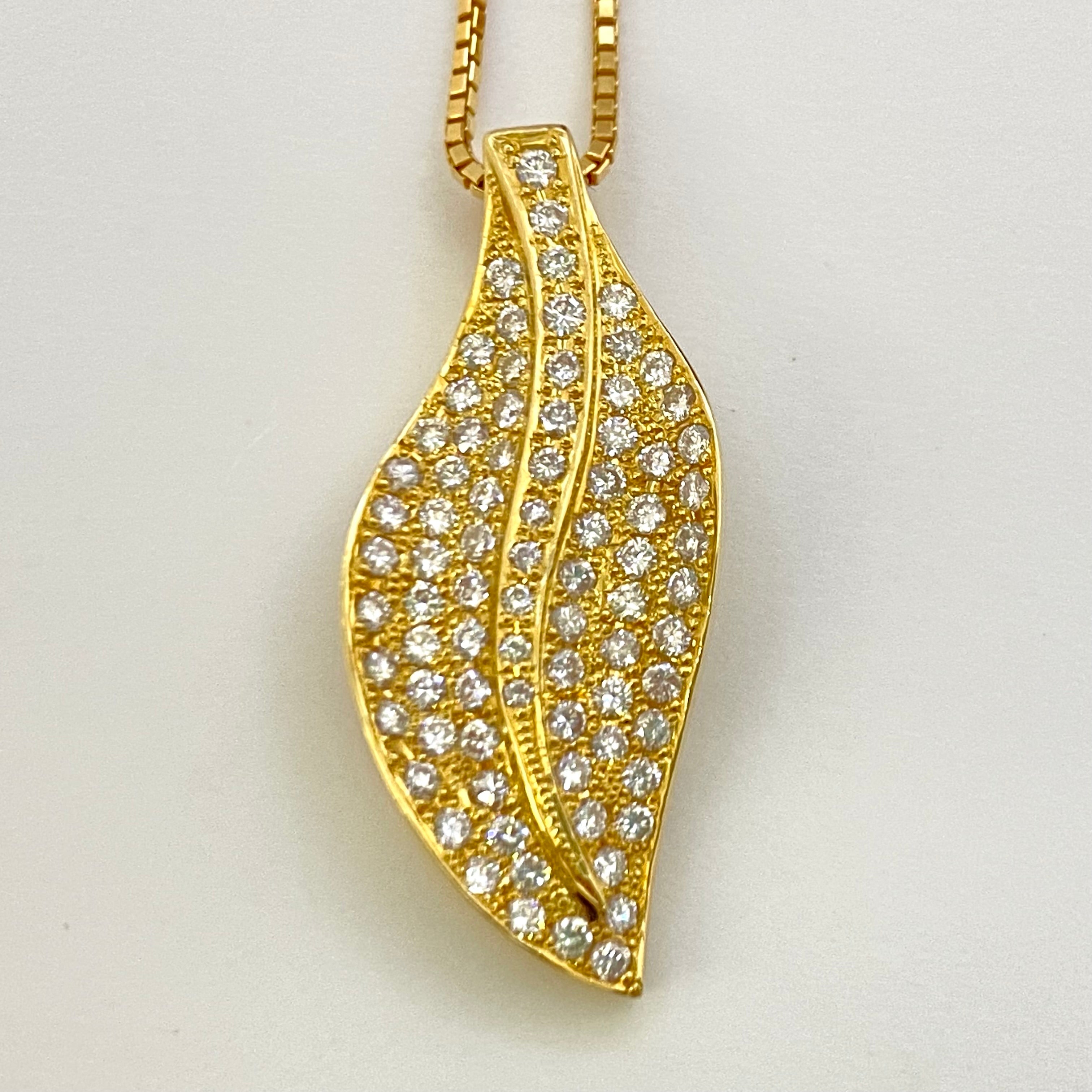 ノンブランド_K18 FD1.2ct_リーフモチーフ_ネックレス 12.7g_中古品