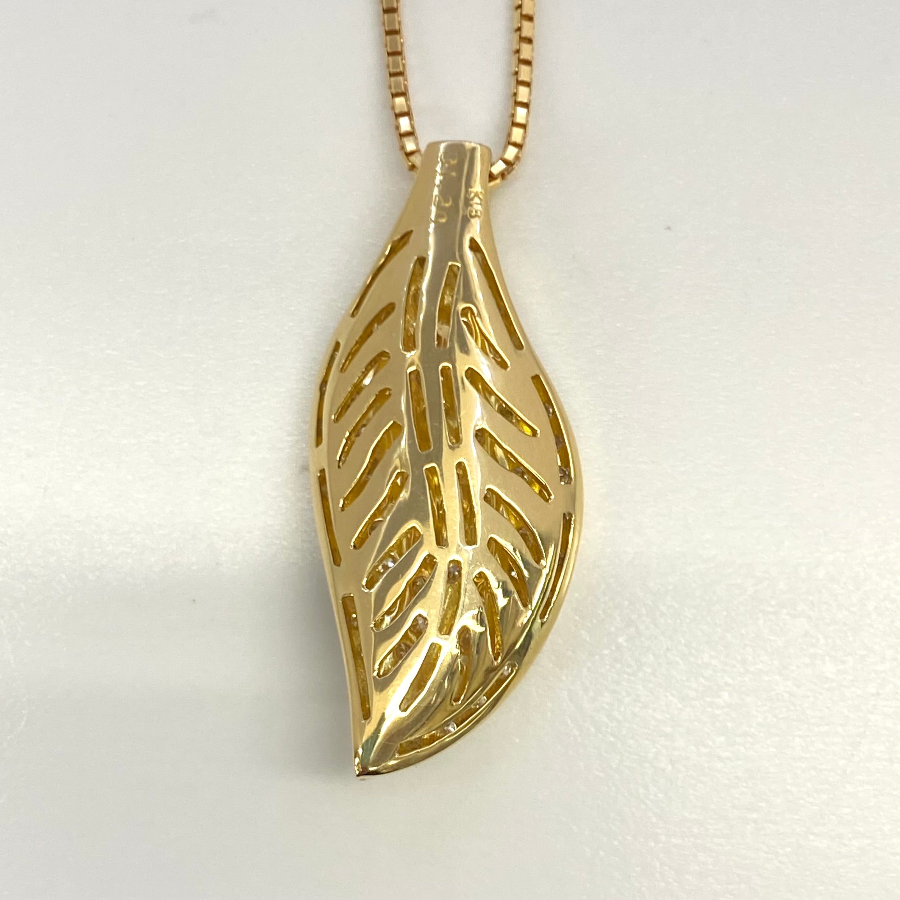 ノンブランド_K18 FD1.2ct_リーフモチーフ_ネックレス 12.7g_中古品