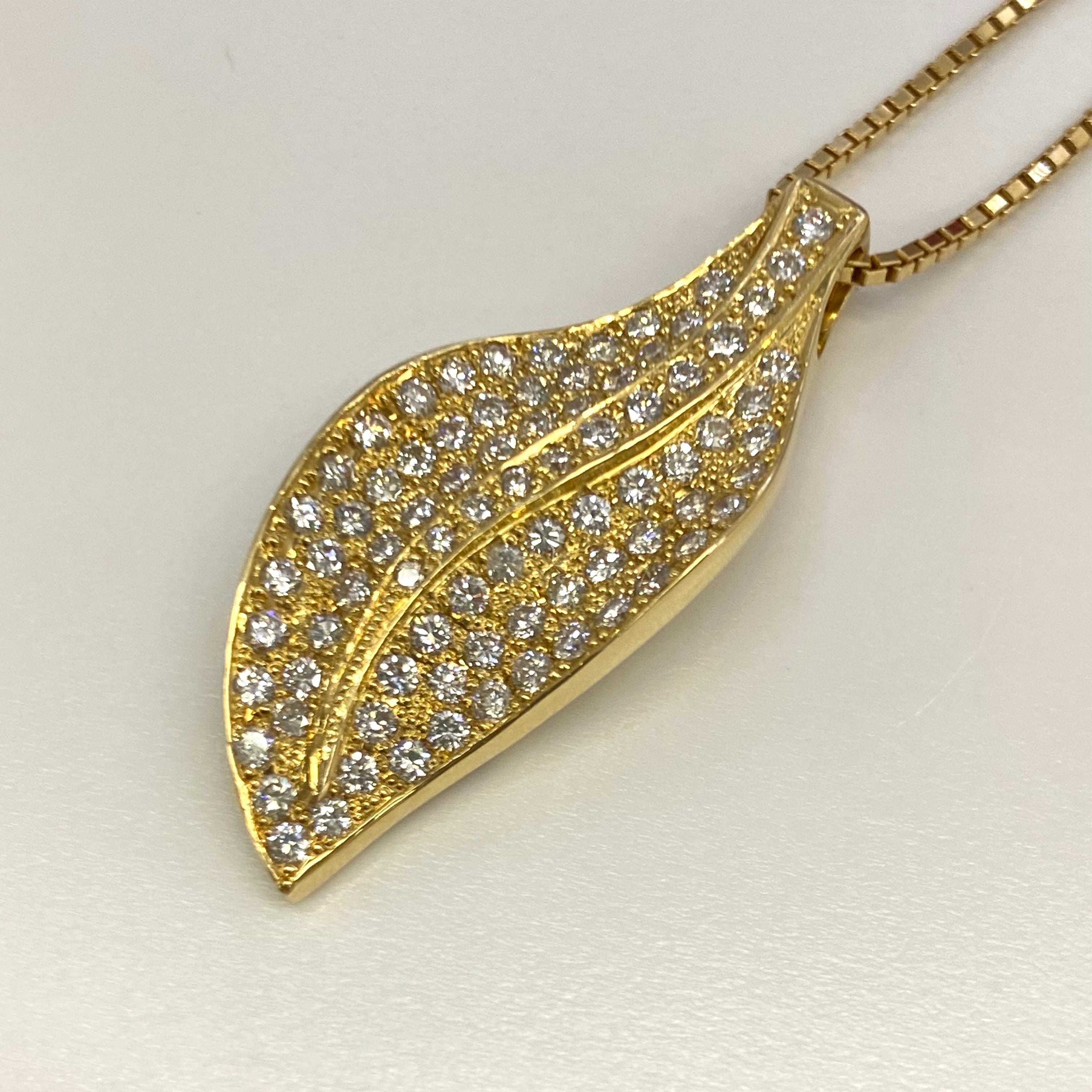 ノンブランド_K18 FD1.2ct_リーフモチーフ_ネックレス 12.7g_中古品