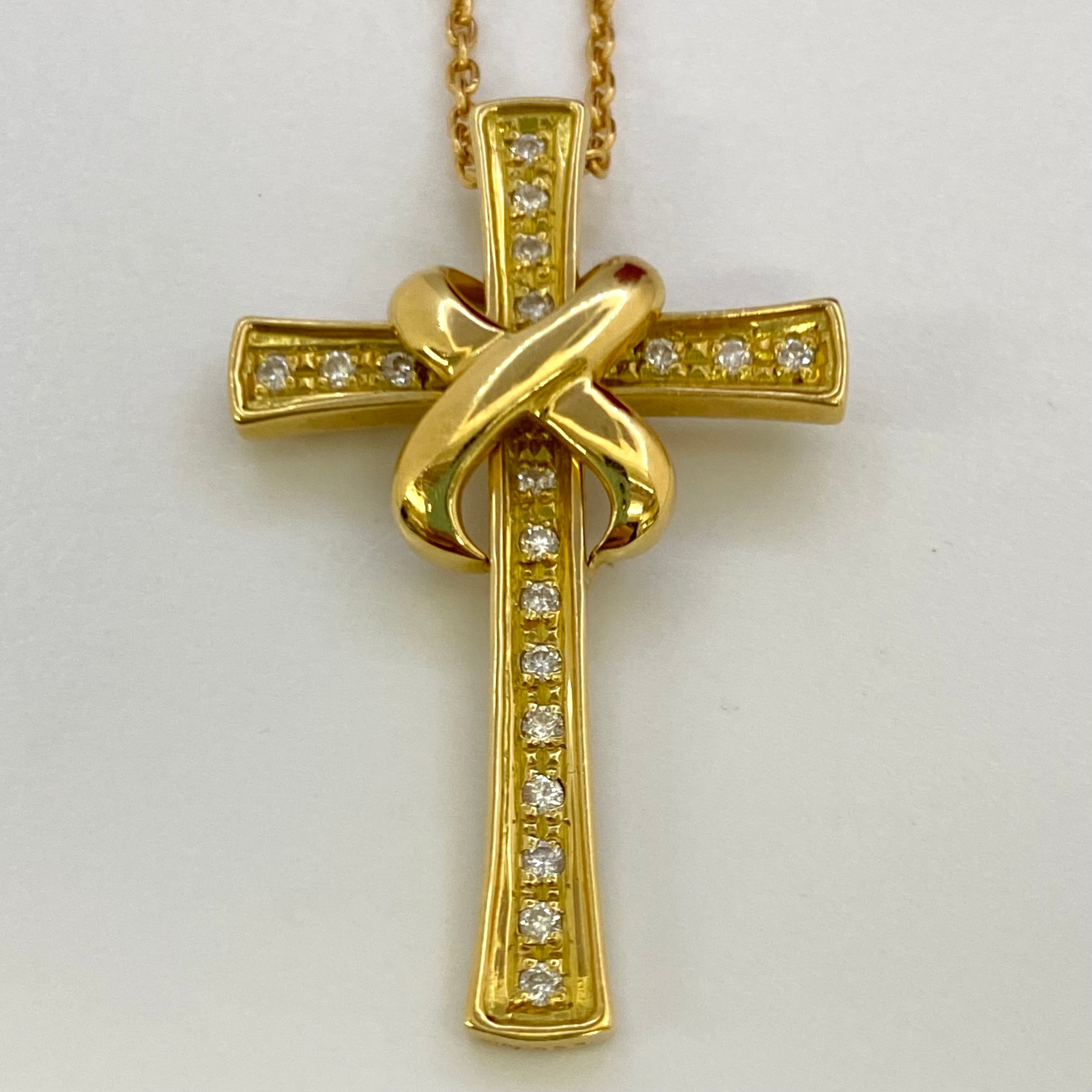 【送料無料】_ ノンブランド_K18 FD0.23ct_クロス ペンダント ネックレス7.0g_中古品