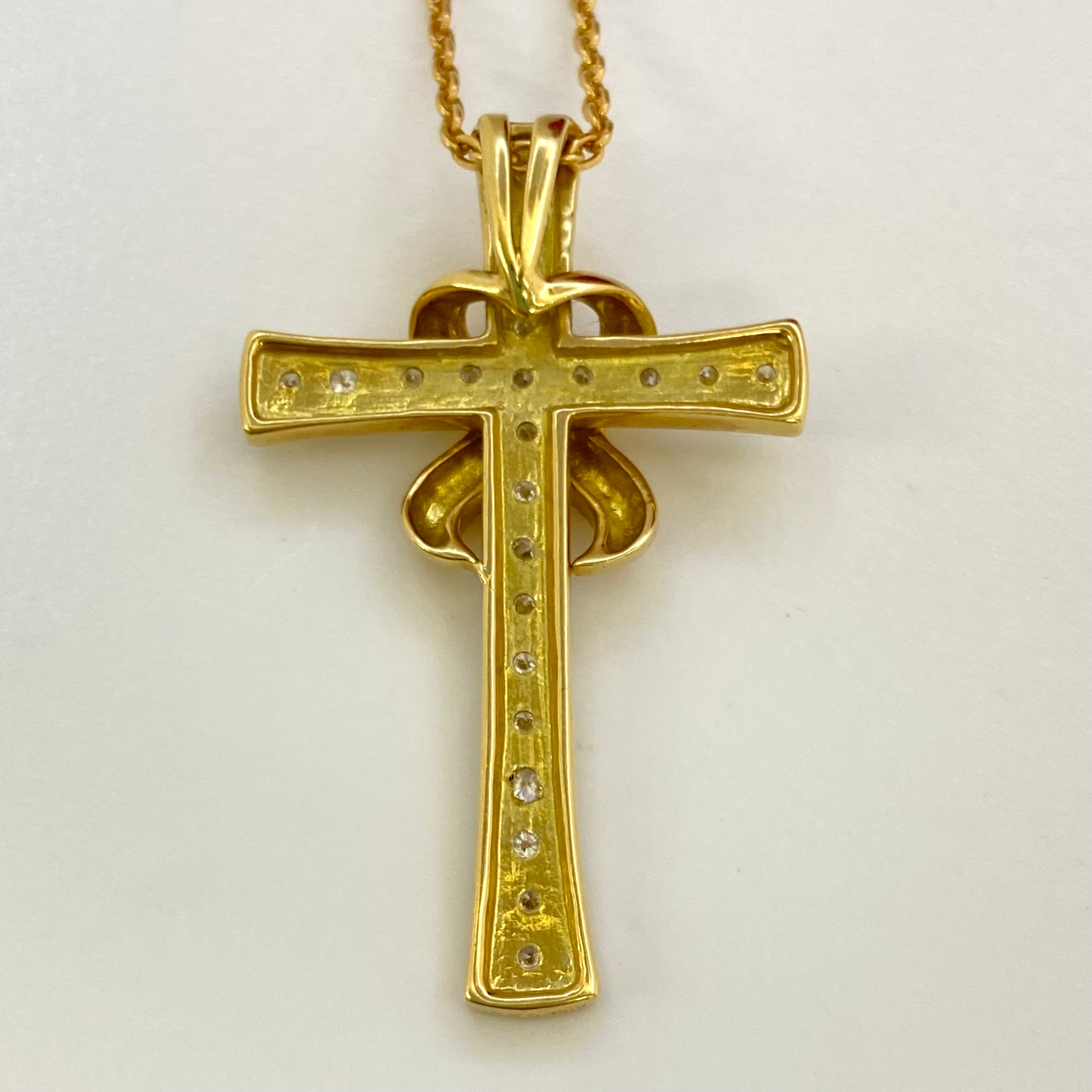 【送料無料】_ ノンブランド_K18 FD0.23ct_クロス ペンダント ネックレス7.0g_中古品