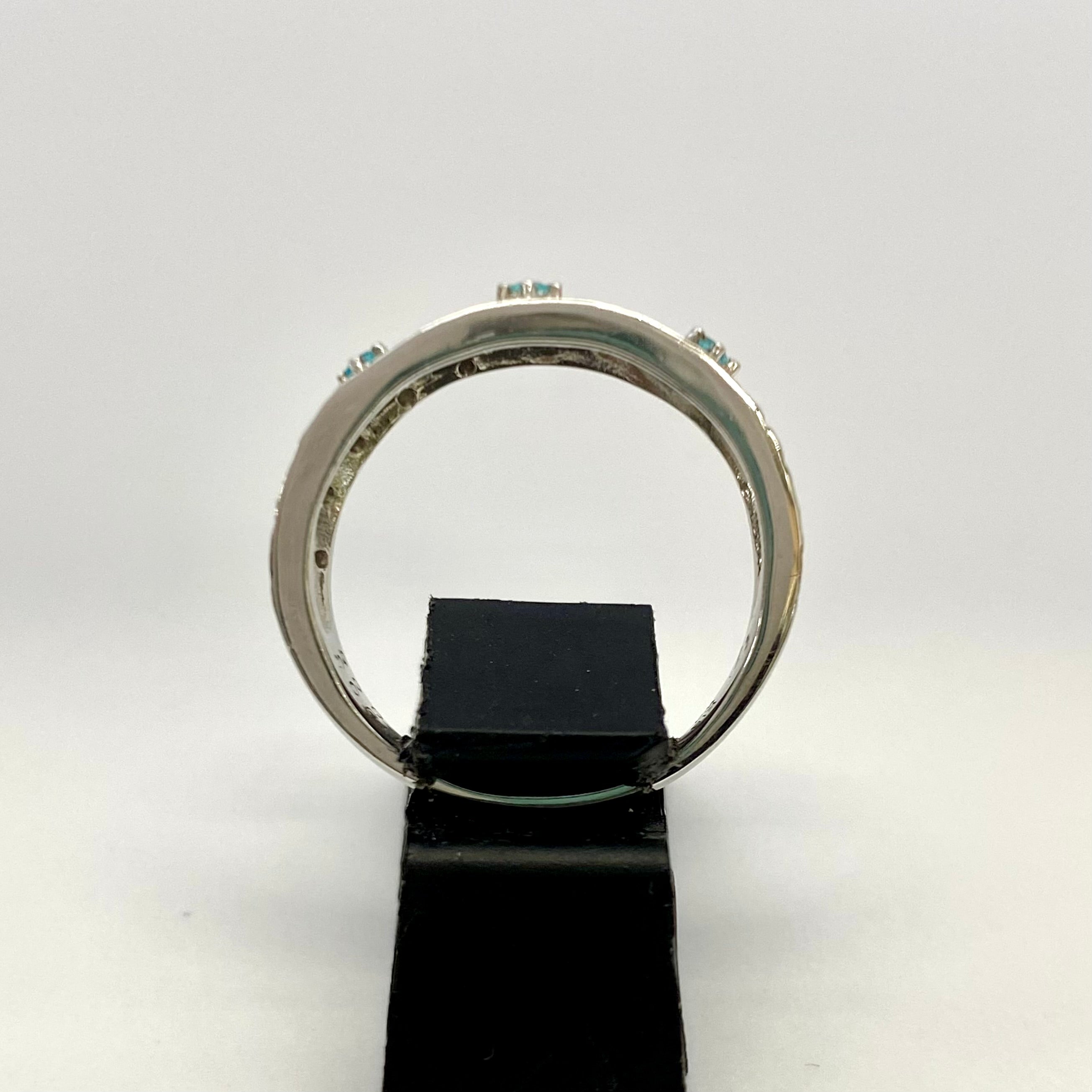 【送料無料】_水野薫子 作家ジュエリー_K18WG FD0.03ct 色石0.06ct_彫金 花びらモチーフ_リング 5.2g_中古品