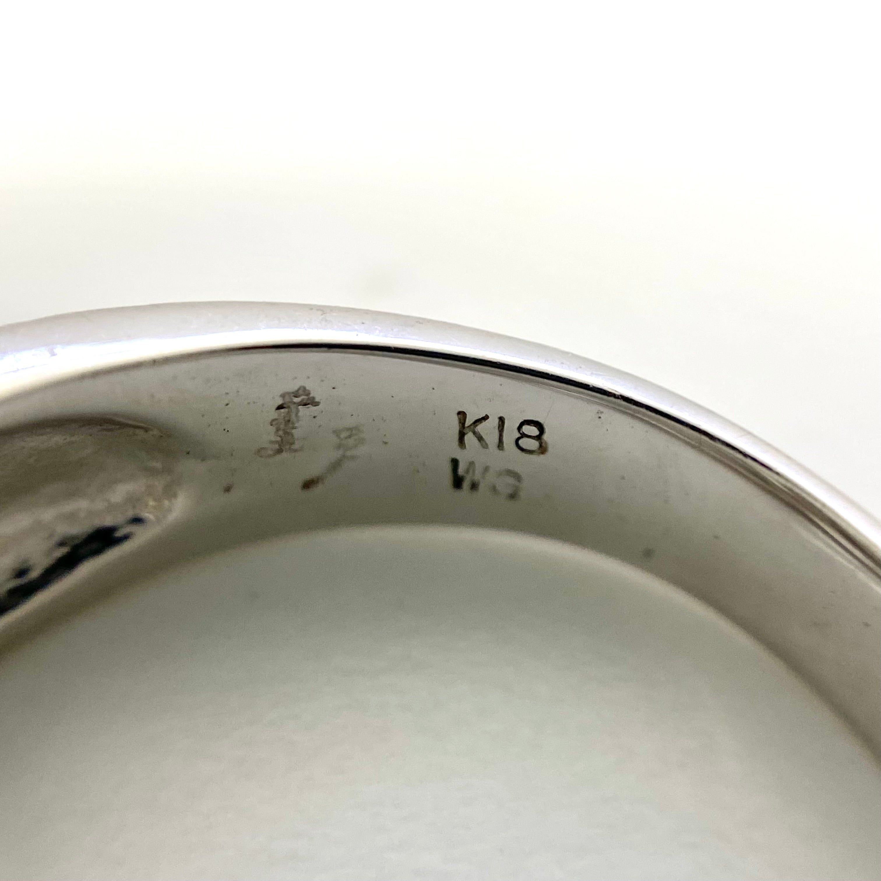 【送料無料】_水野薫子 作家ジュエリー_K18WG FD0.03ct 色石0.06ct_彫金 花びらモチーフ_リング 5.2g_中古品