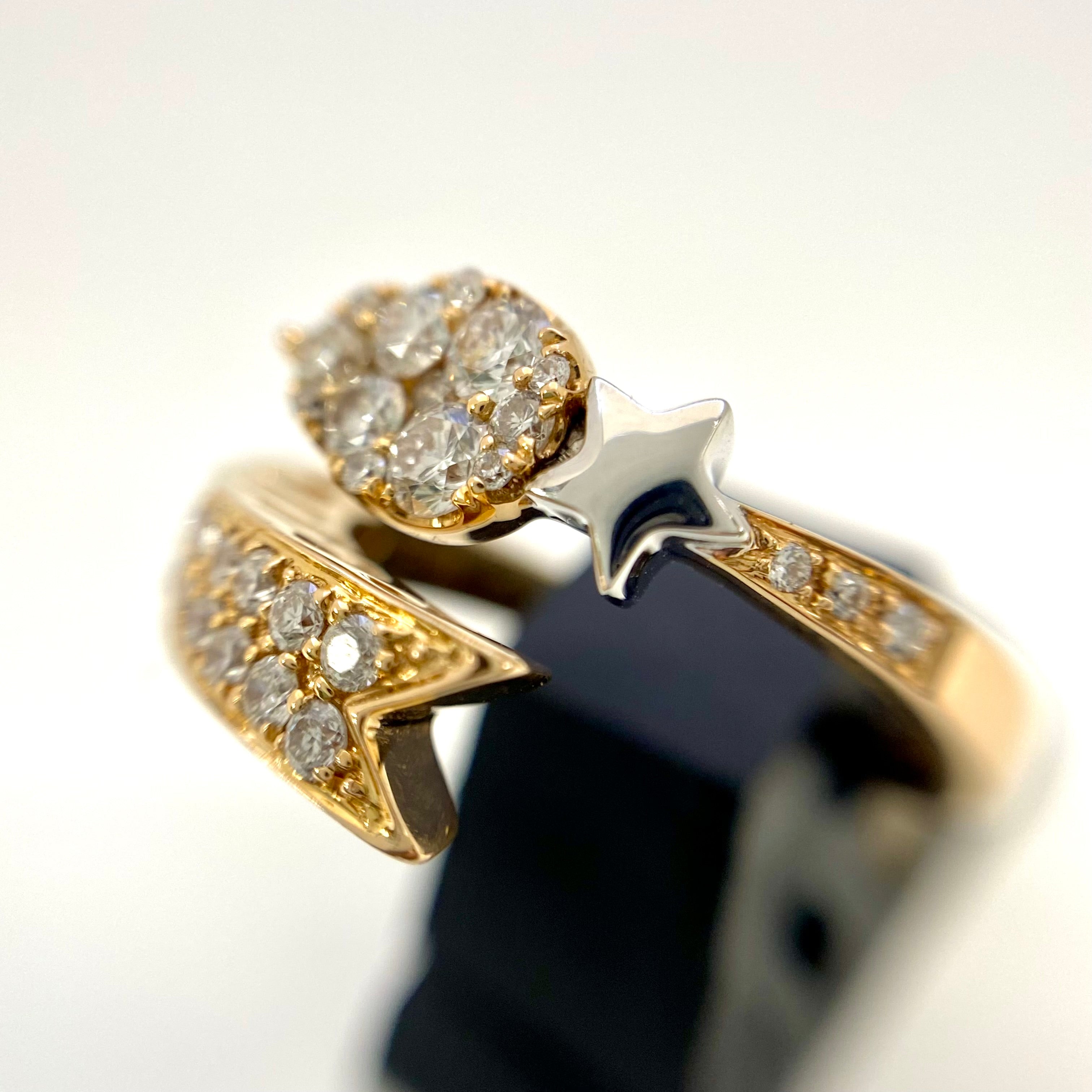 ノンブランド_K18/K18WG_FD0.34ct FD0.21ct_星形 リング 4.5g_中古品