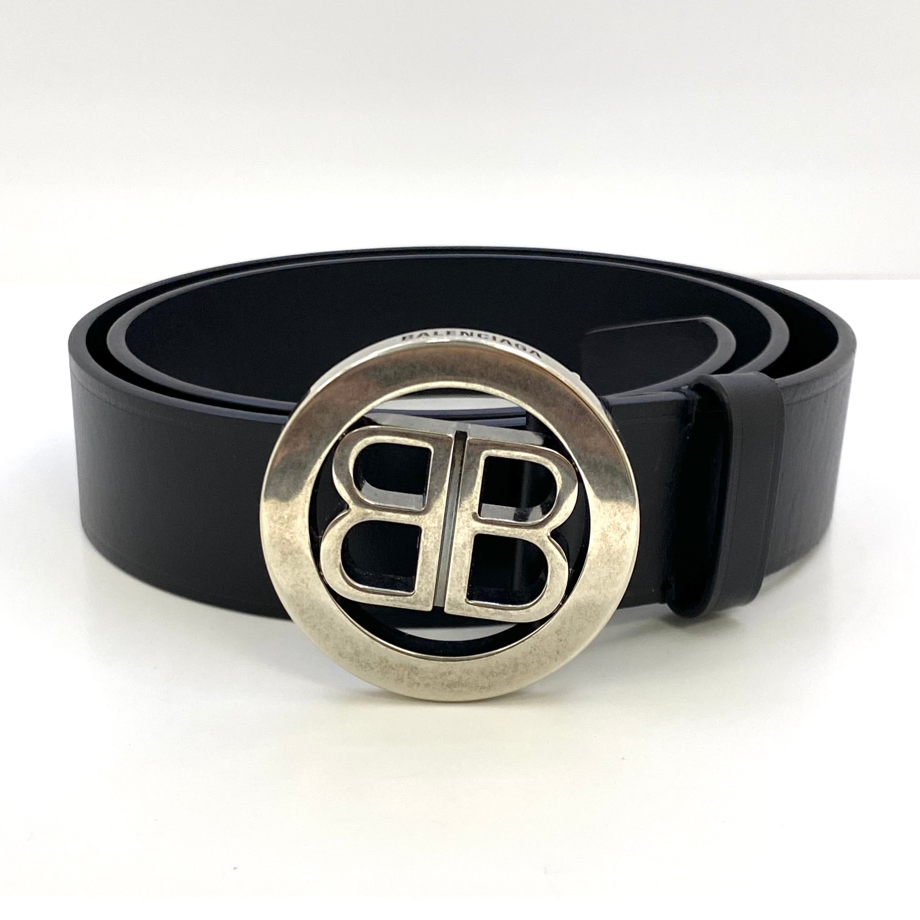 【送料無料】_ BALENCIAGA_(バレンシアガ)_ CIRCLED BBバックルベルト_ レザー/BLK/620335_ サイズ85cm_中古品