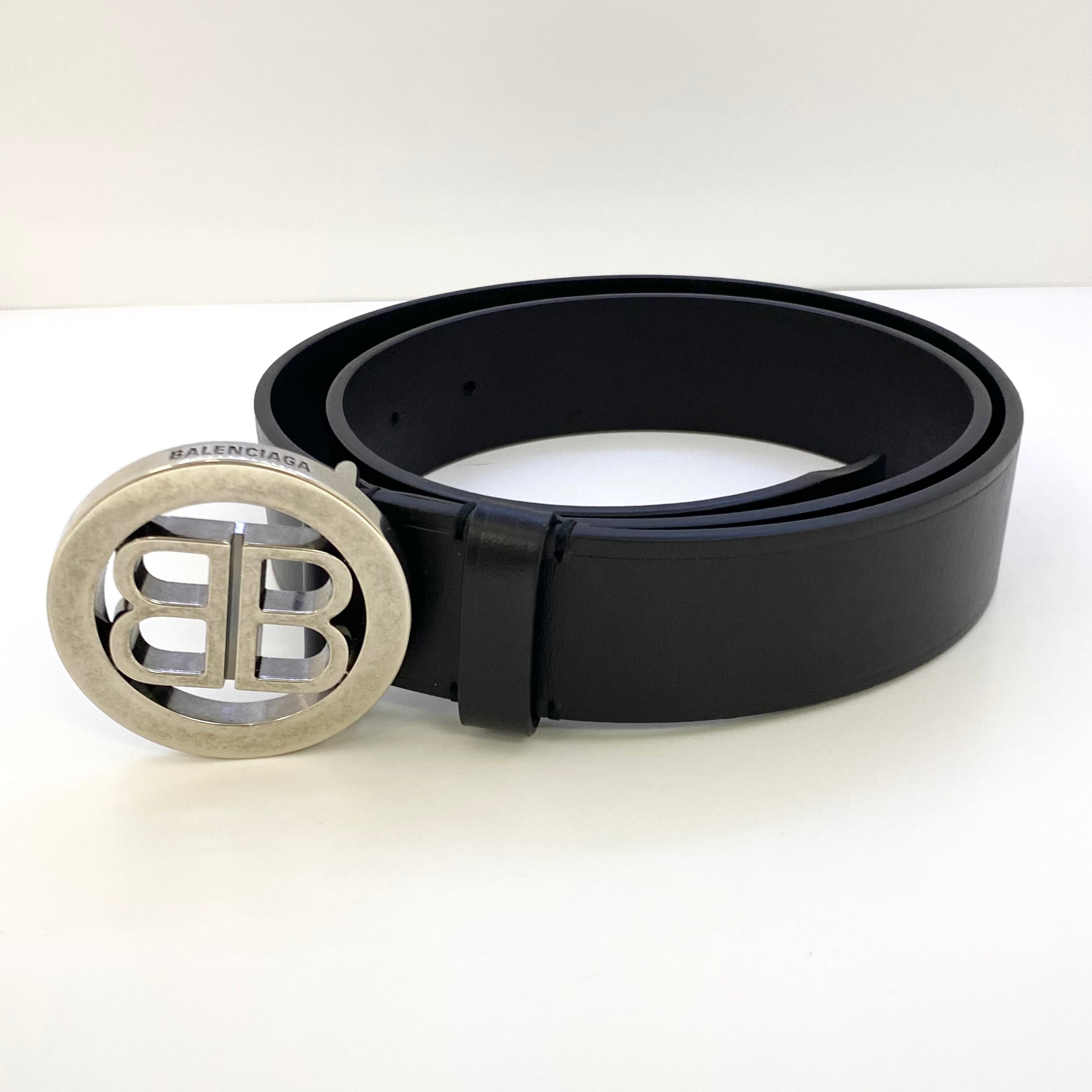 【送料無料】_ BALENCIAGA_(バレンシアガ)_ CIRCLED BBバックルベルト_ レザー/BLK/620335_ サイズ85cm_中古品