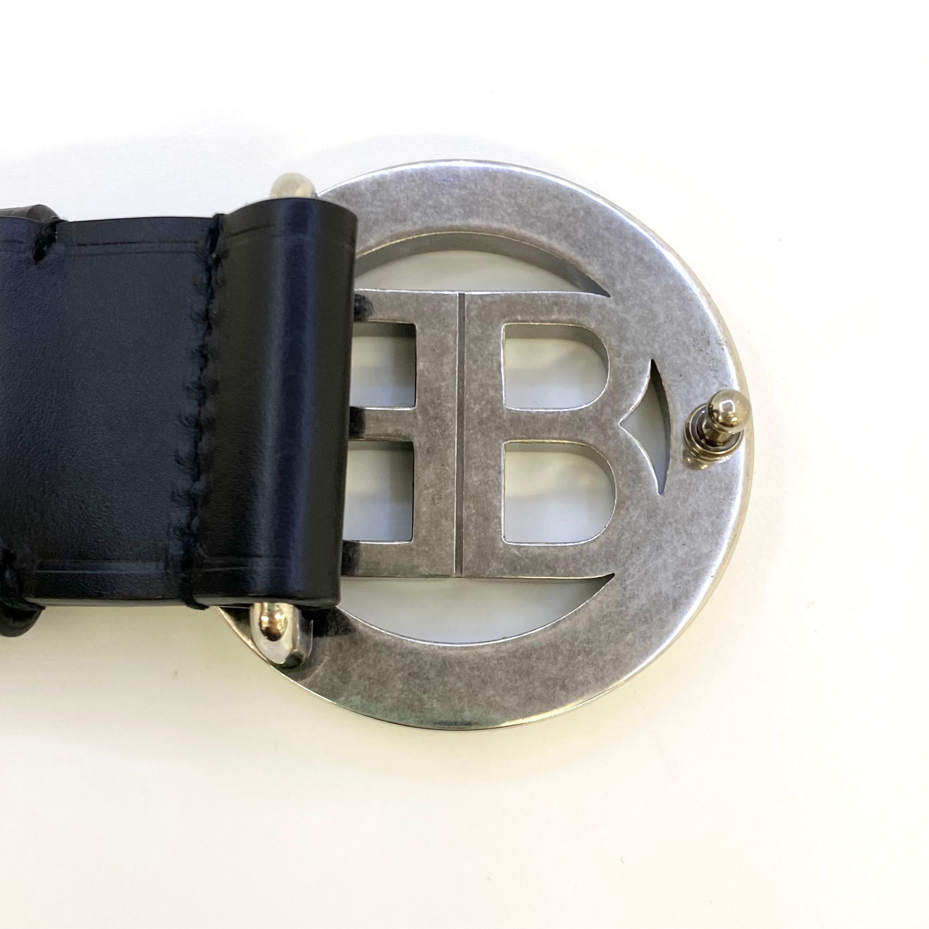 【送料無料】_ BALENCIAGA_(バレンシアガ)_ CIRCLED BBバックルベルト_ レザー/BLK/620335_ サイズ85cm_中古品