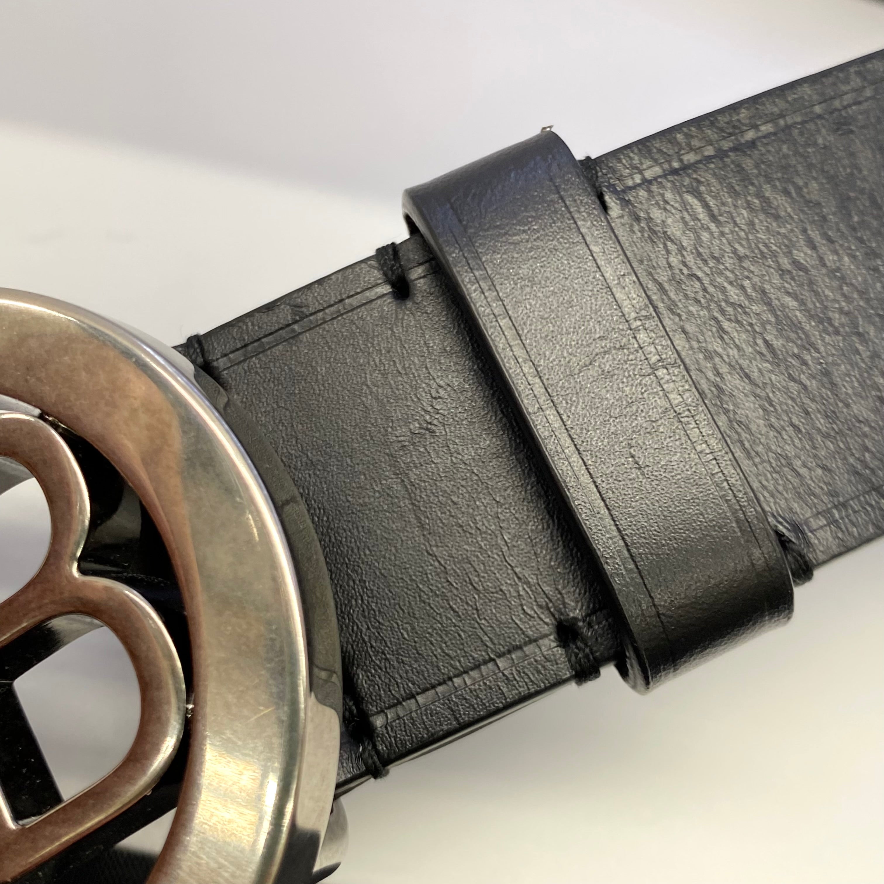 【送料無料】_ BALENCIAGA_(バレンシアガ)_ CIRCLED BBバックルベルト_ レザー/BLK/620335_ サイズ85cm_中古品